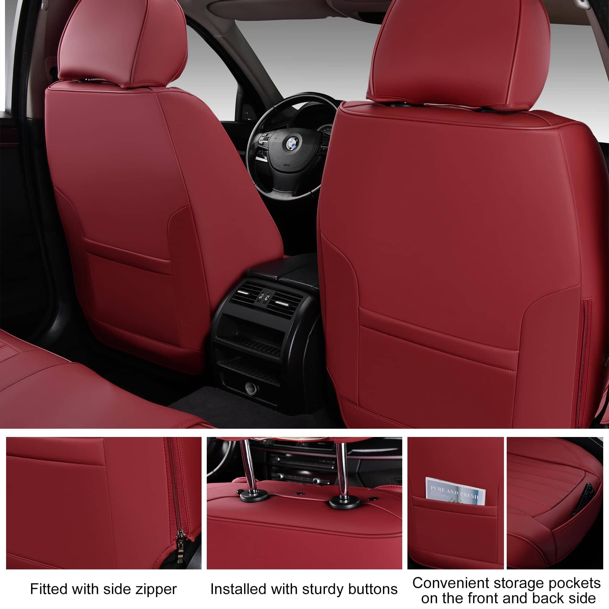 Cubiertas de Asiento para Automóvil BWTJF, -Rojo Vino - Imagen 5