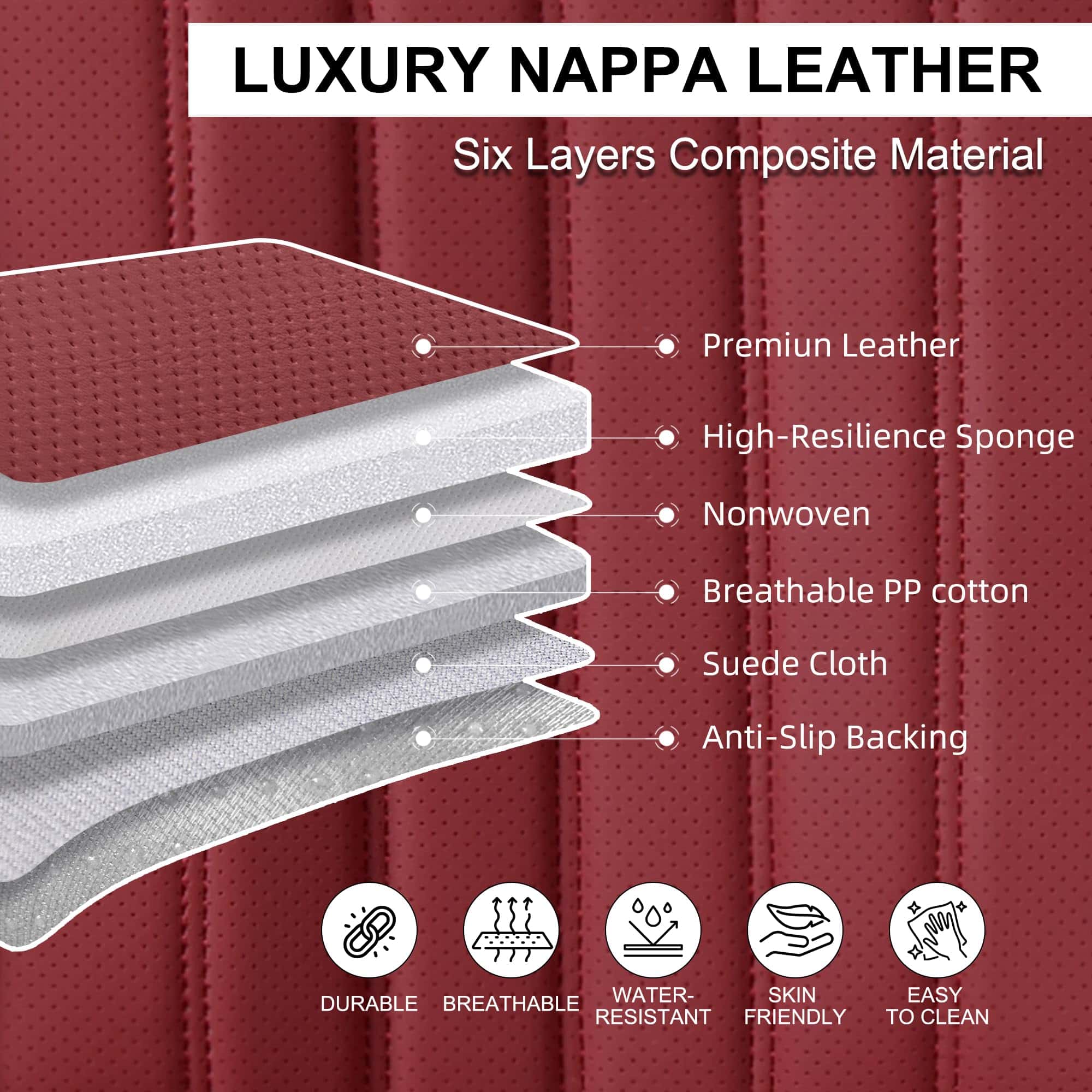 Cubiertas de Asiento para Automóvil BWTJF, -Rojo Vino - Imagen 7