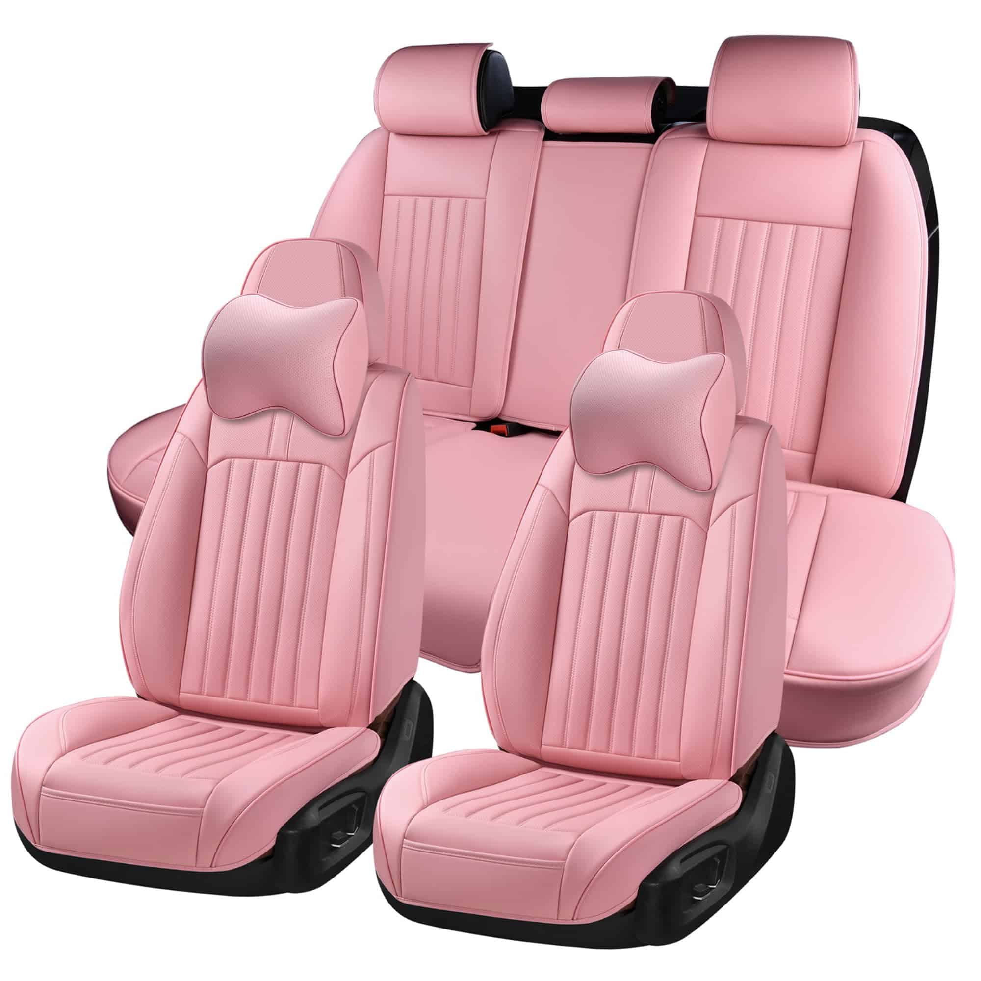 Cubre Asientos de Auto Rosa BWTJF, Juego Completo de Fundas
