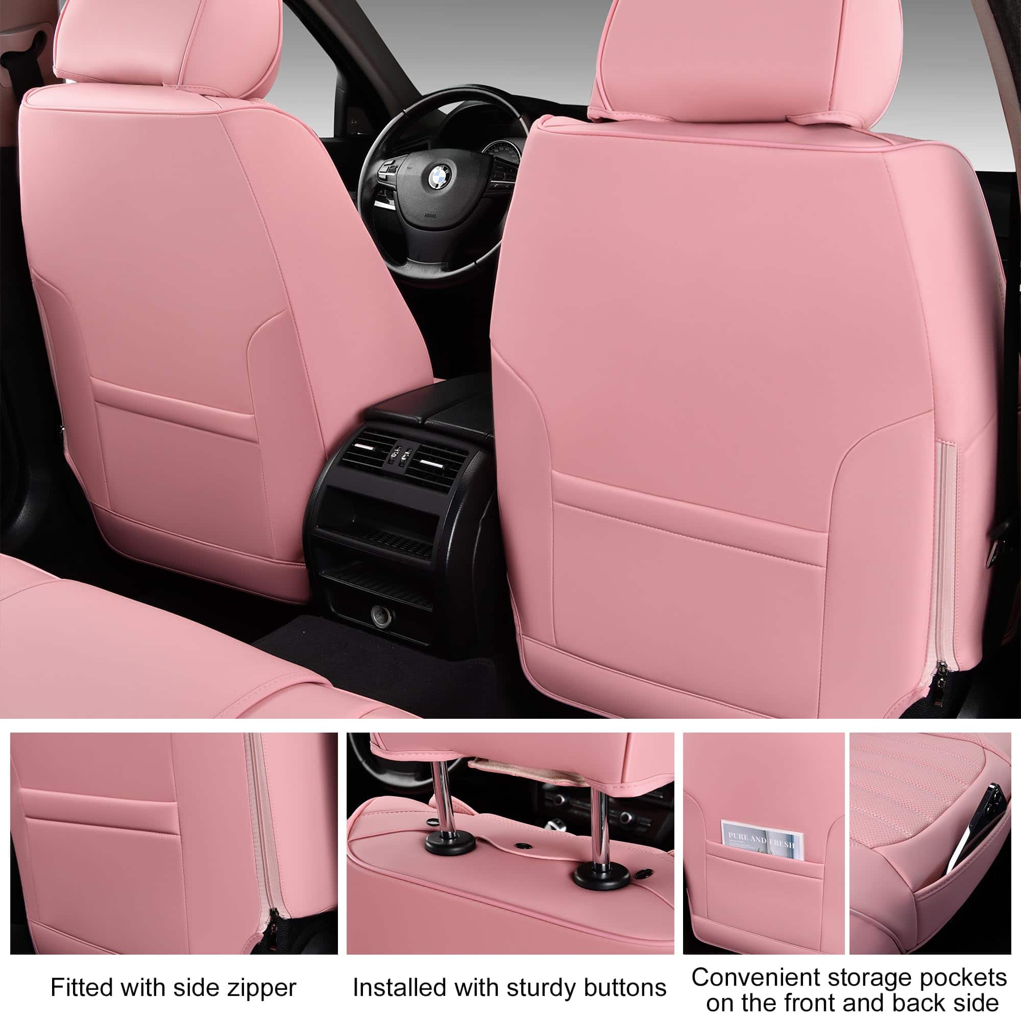 Cubre Asientos de Auto Rosa BWTJF, Juego Completo de Fundas - Imagen 5