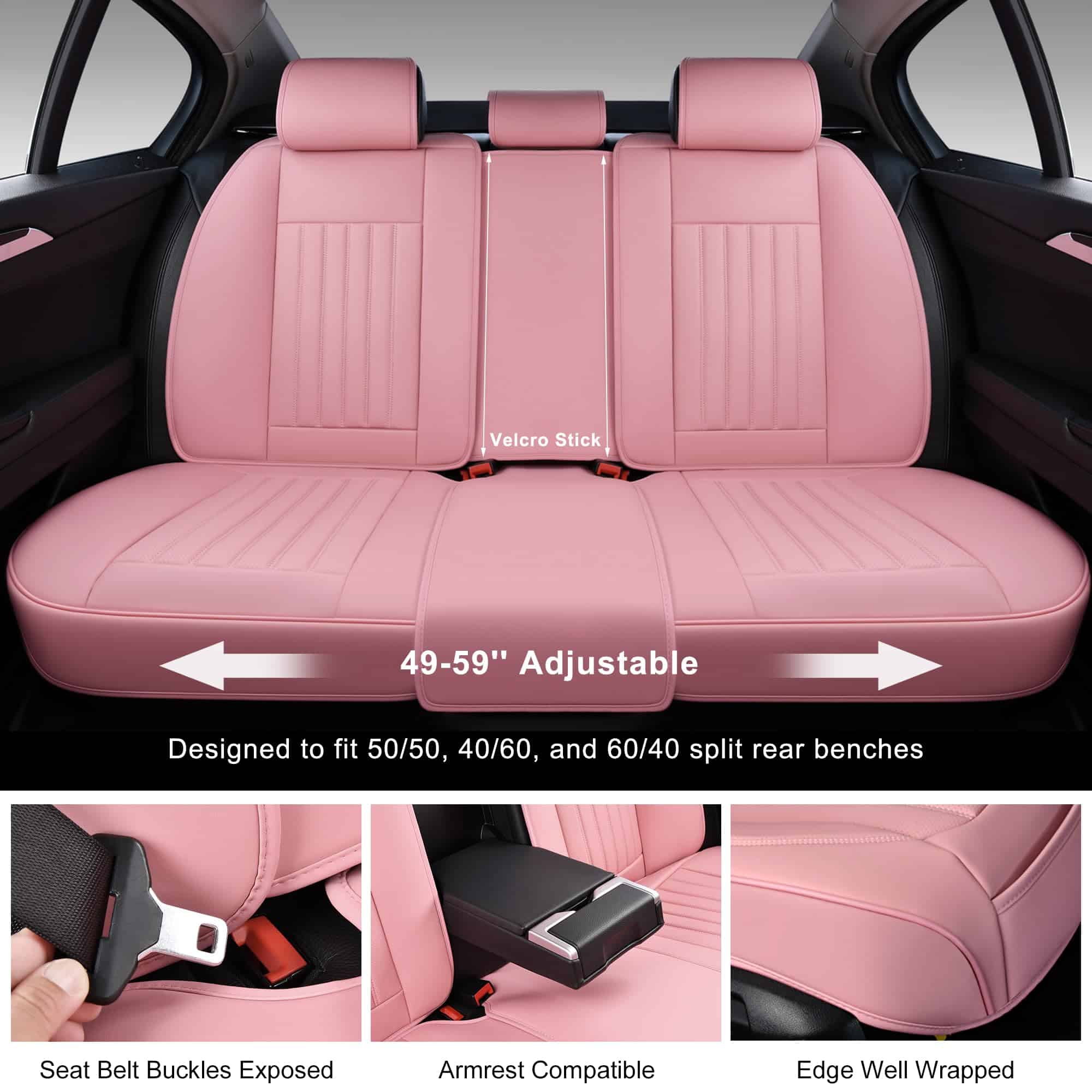 Cubre Asientos de Auto Rosa BWTJF, Juego Completo de Fundas - Imagen 6