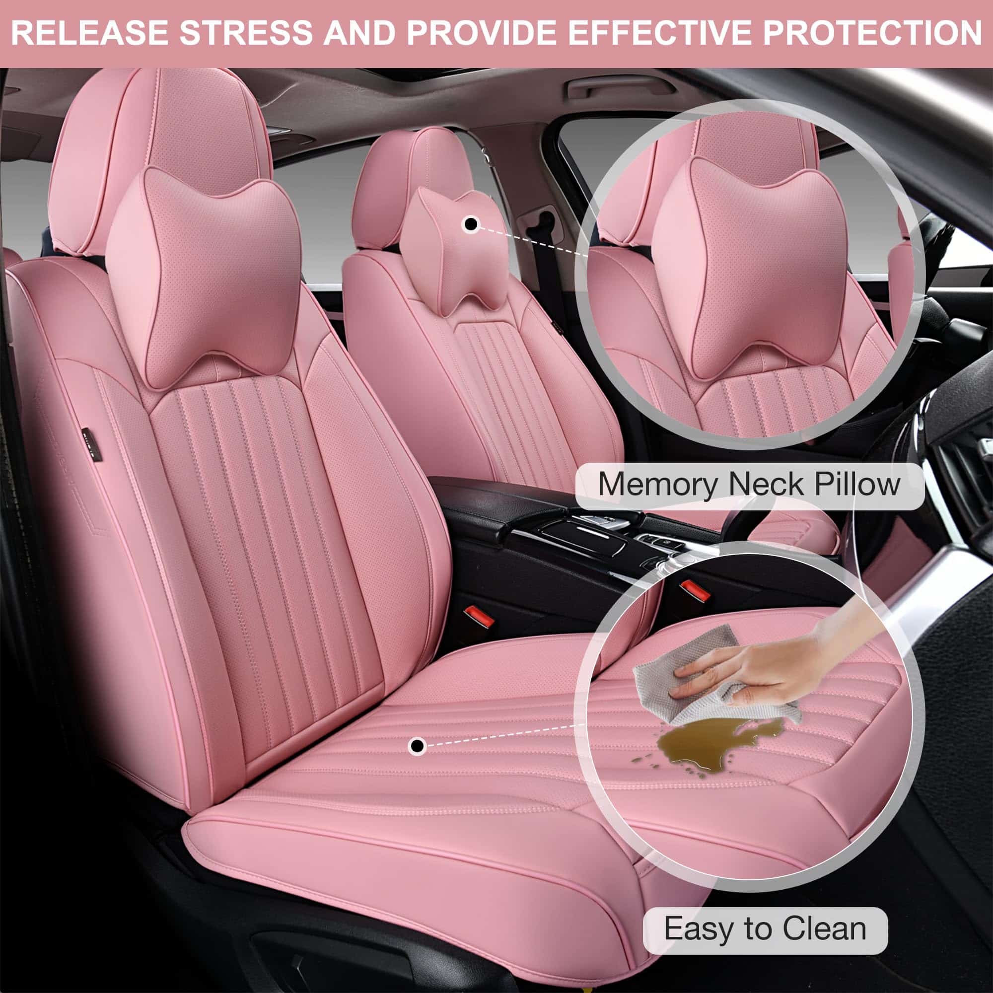 Cubre Asientos de Auto Rosa BWTJF, Juego Completo de Fundas - Imagen 4