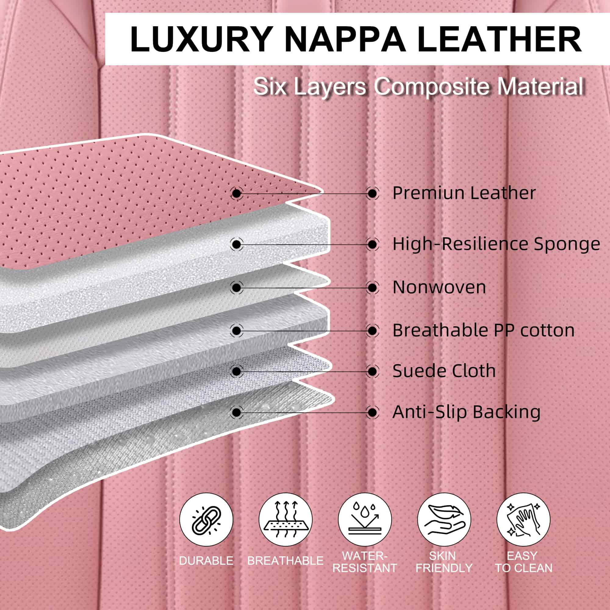 Cubre Asientos de Auto Rosa BWTJF, Juego Completo de Fundas - Imagen 8