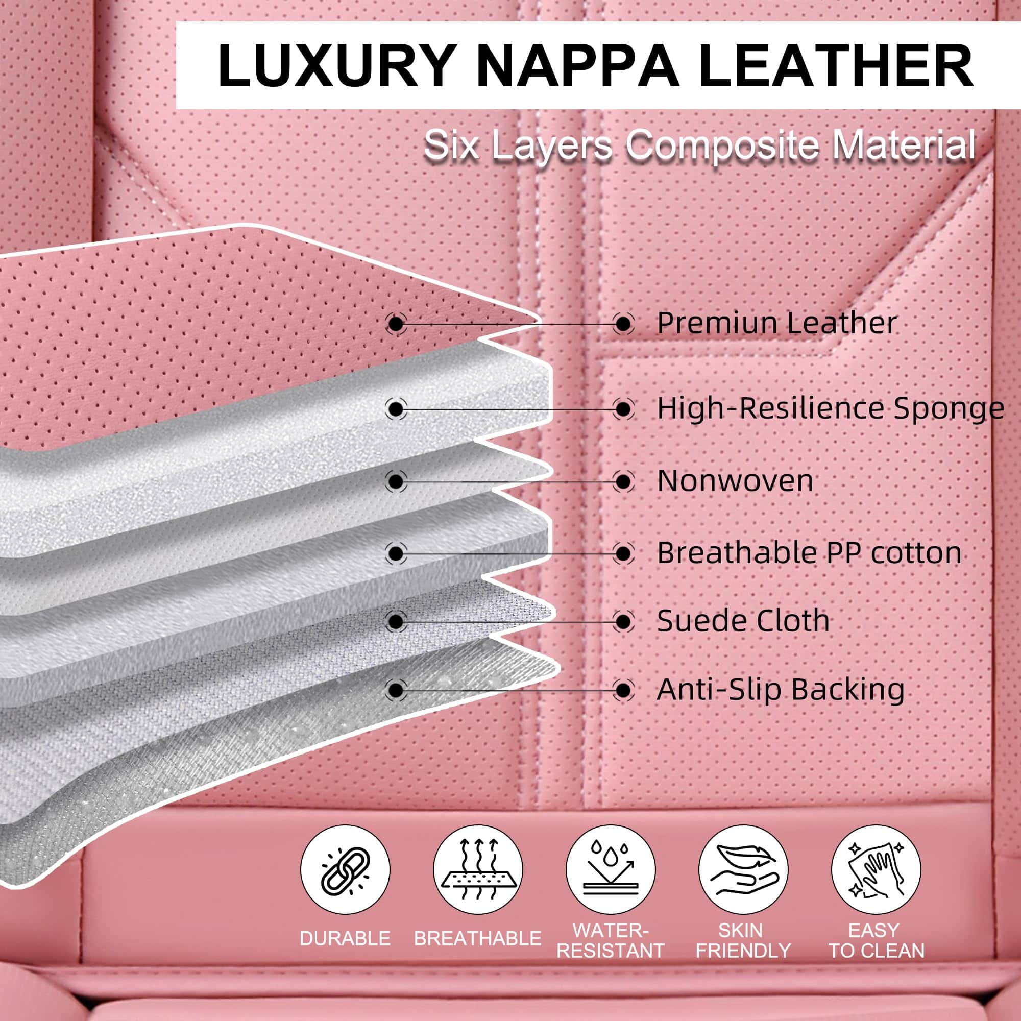 Funda de Asiento para Automóvil BWTJF en Color Rosa, Juego - Imagen 7