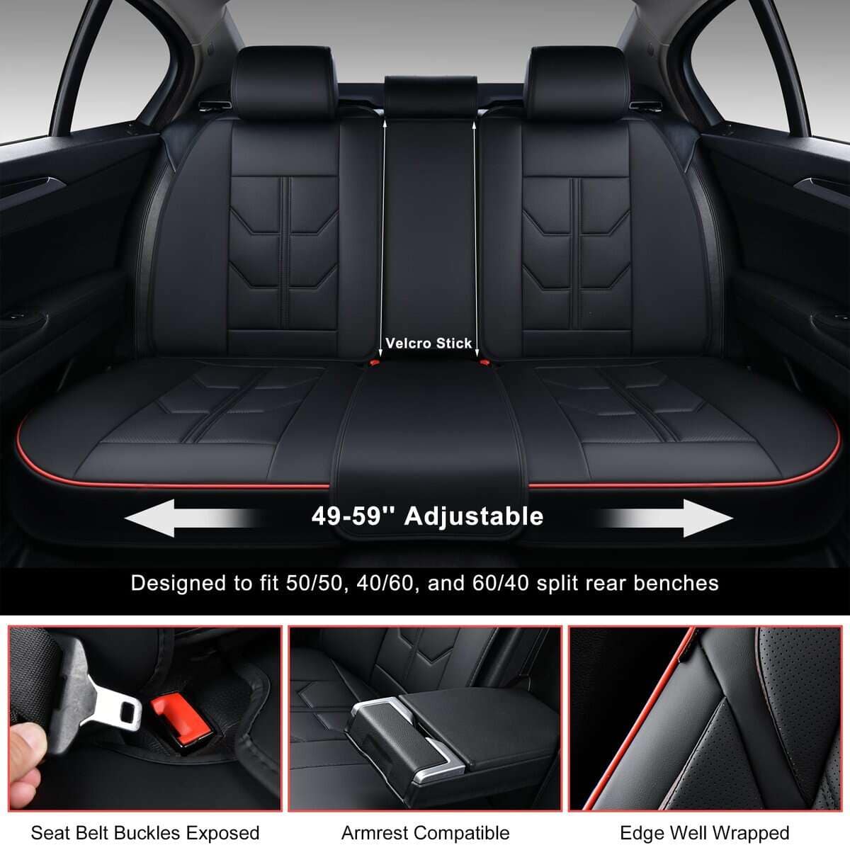 Cubiertas de Asiento para Automóvil BWTJF, -Negro y Rojo - Imagen 6