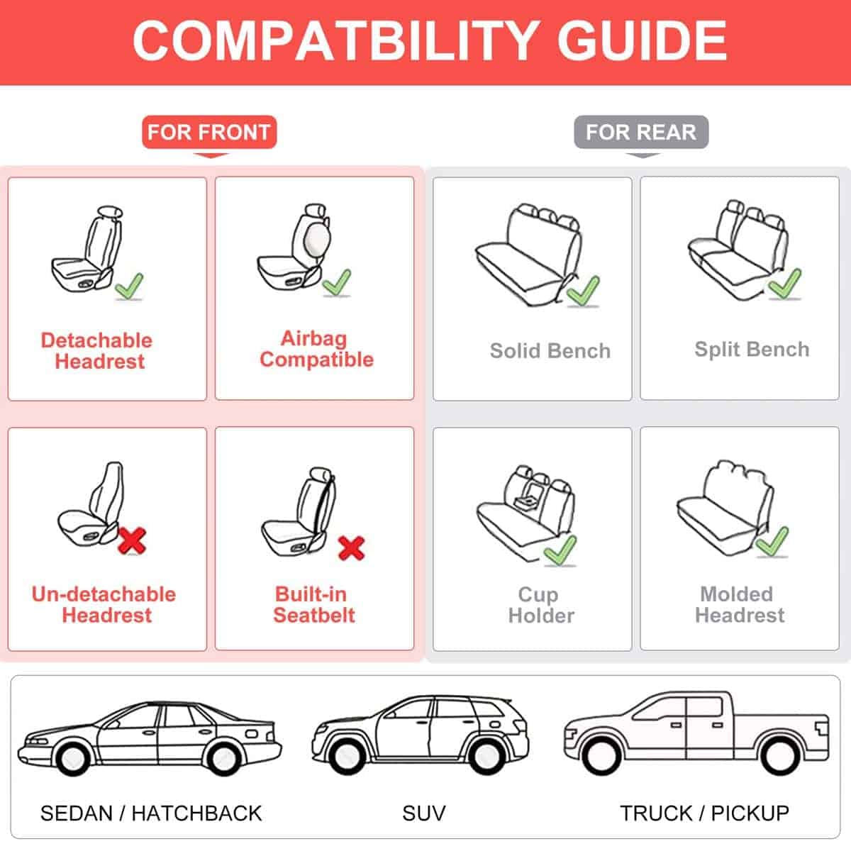 Cubiertas de Asiento para Automóvil BWTJF, -Negro y Rojo - Imagen 9