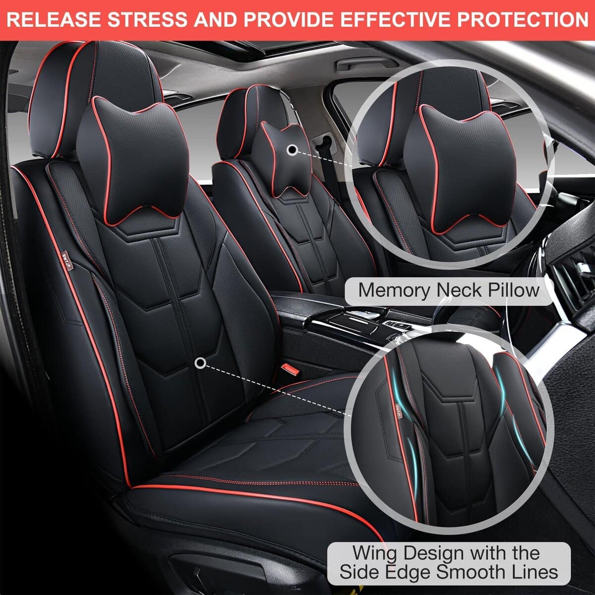 Cubiertas de Asiento para Automóvil BWTJF, -Negro y Rojo - Imagen 4
