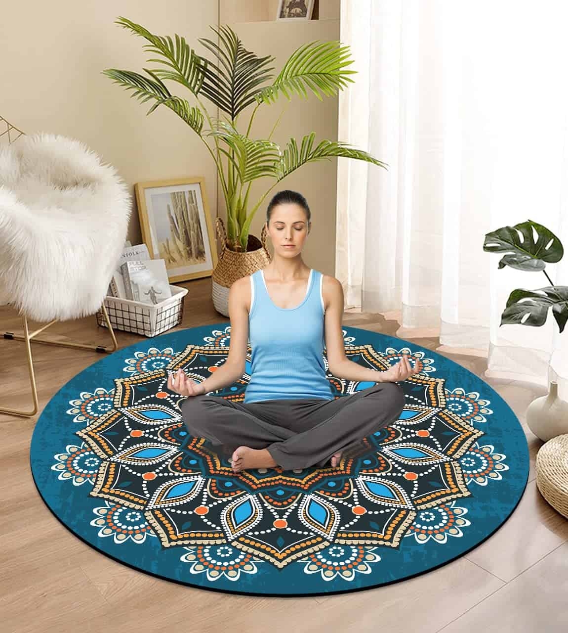 Tapete redondo de meditación de lujo Keolorn para yoga - Imagen 8