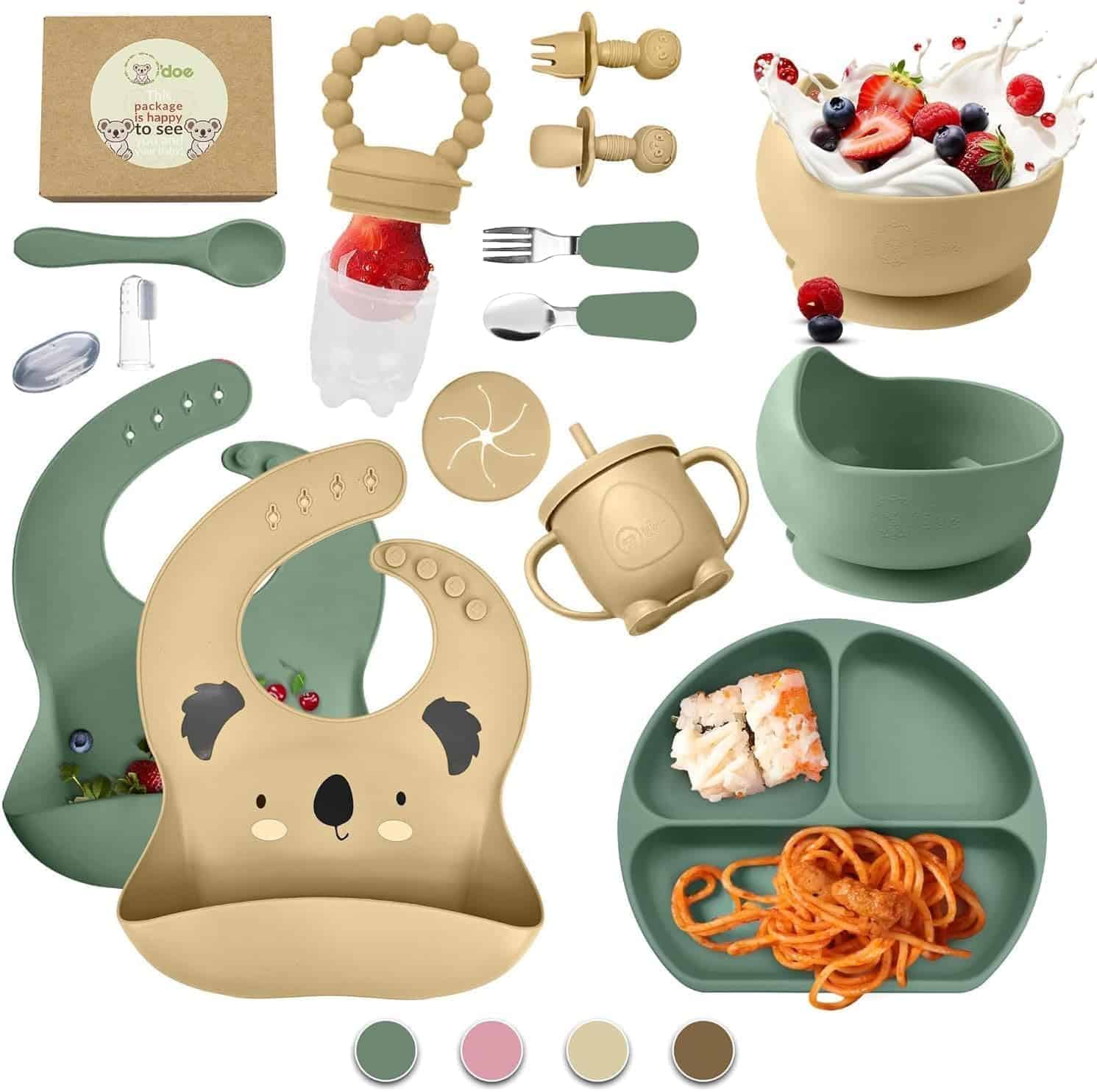 Set de alimentación para bebés de silicona sin BPA de 17