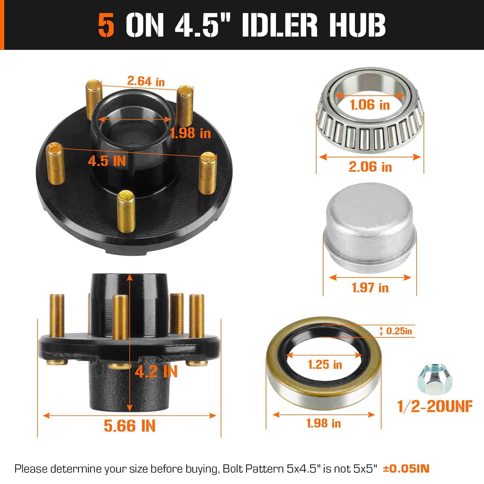 AEagle 5-Hole 4.5" Bolt Circle Idler Hub Kits para Eje de - Imagen 4
