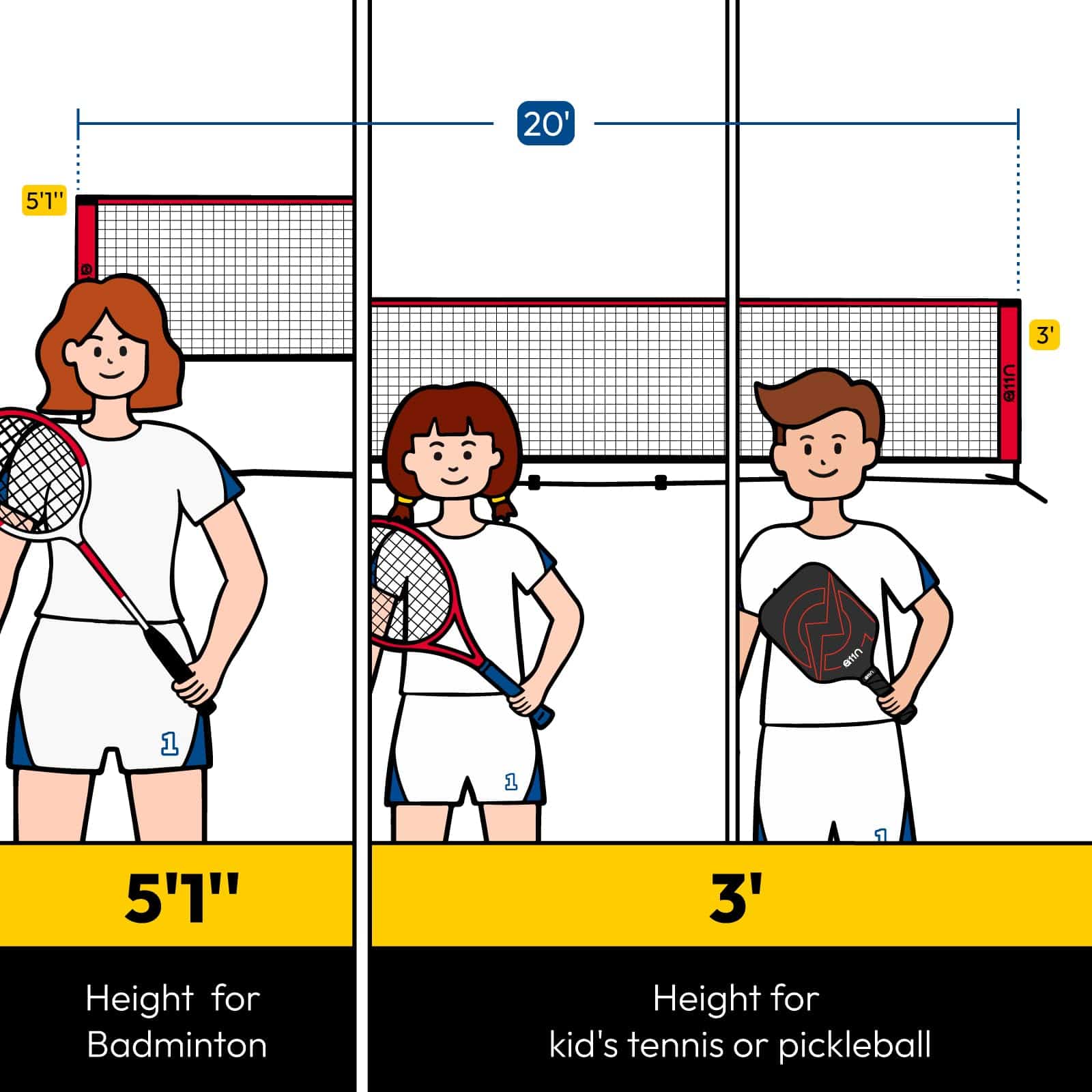 Red A11N Red 20ft Badminton Pickleball Net - Ajustable en - Imagen 3