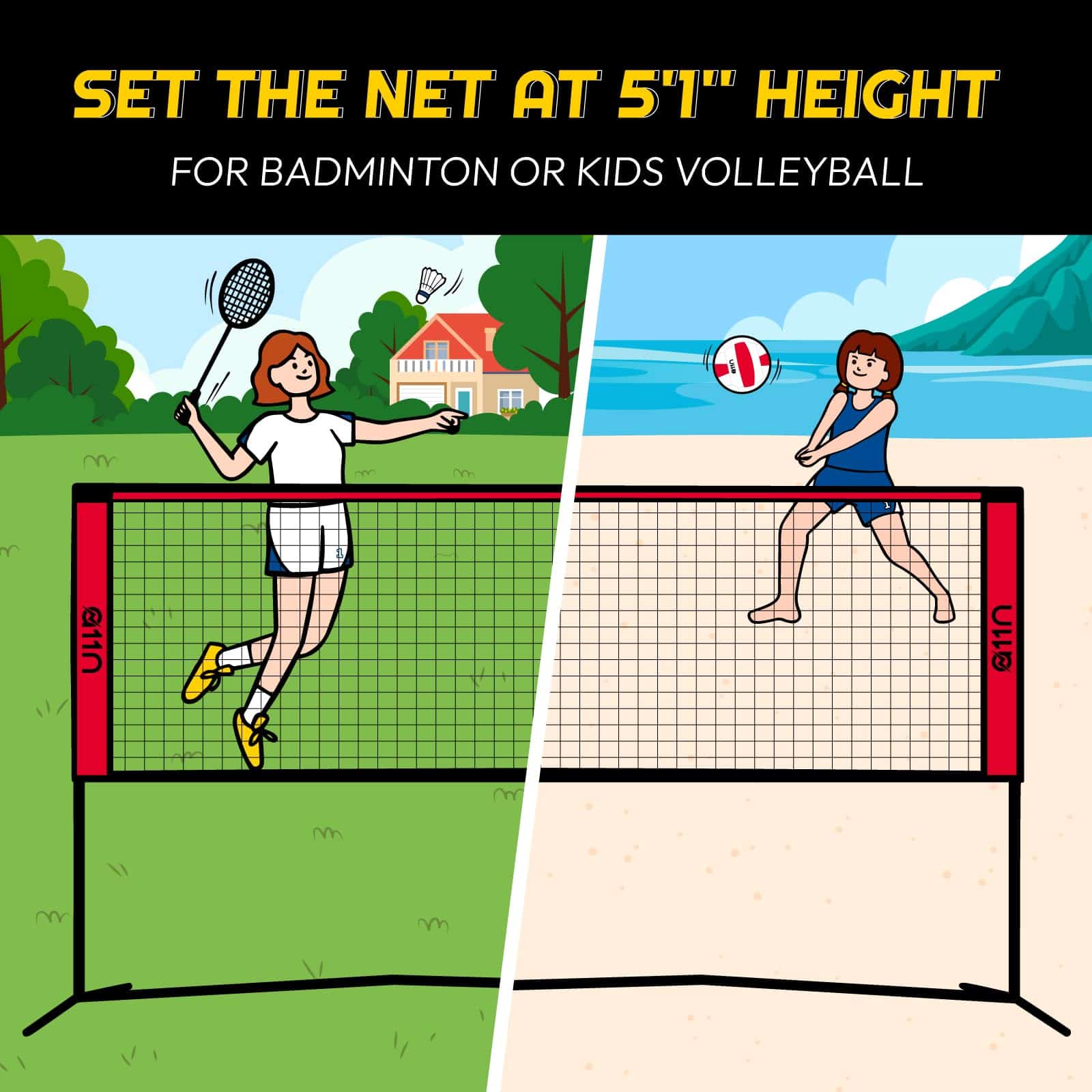 Red A11N Red 20ft Badminton Pickleball Net - Ajustable en - Imagen 4