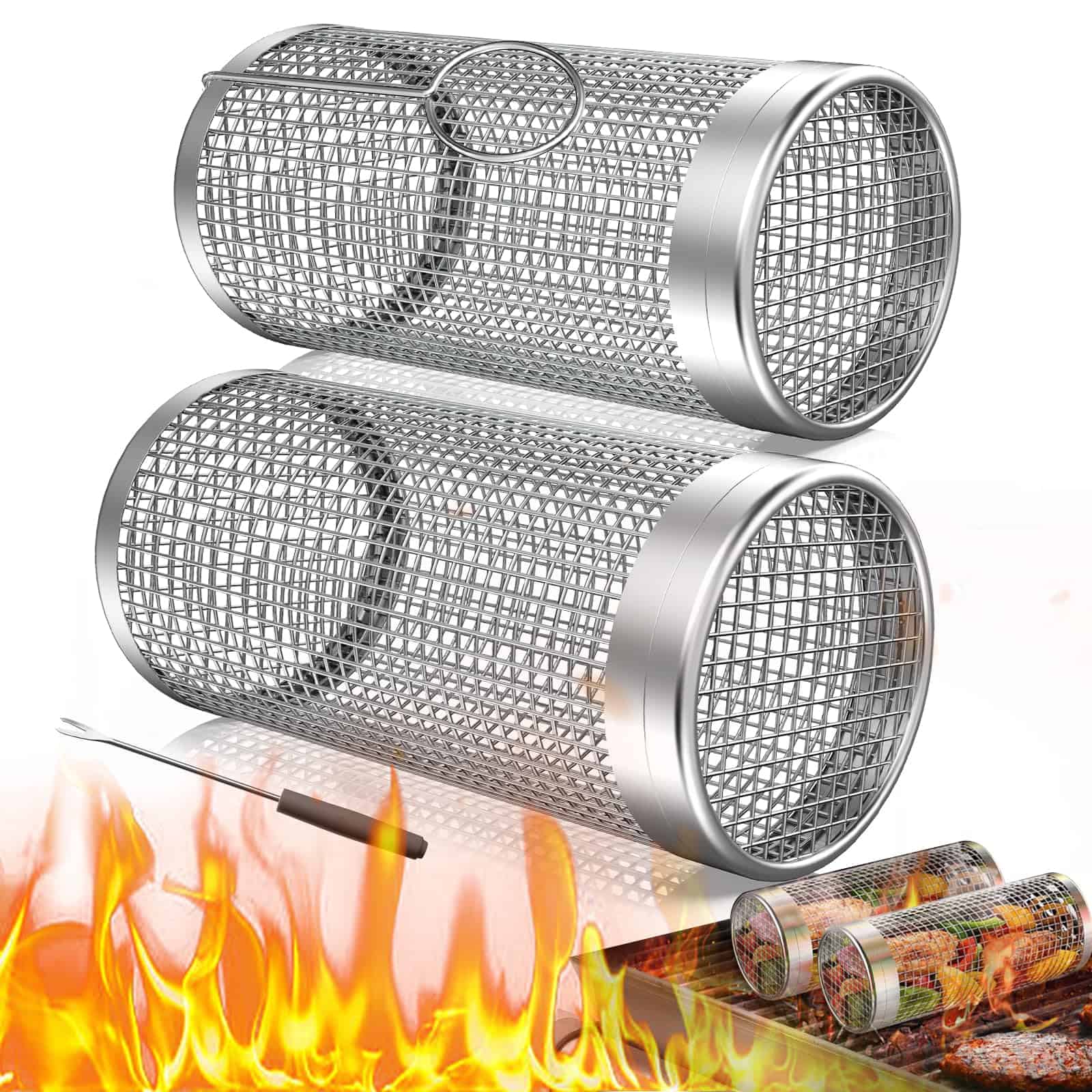 Cestas de Parrilla Giratorias SBMKK para Parrilla Exterior,