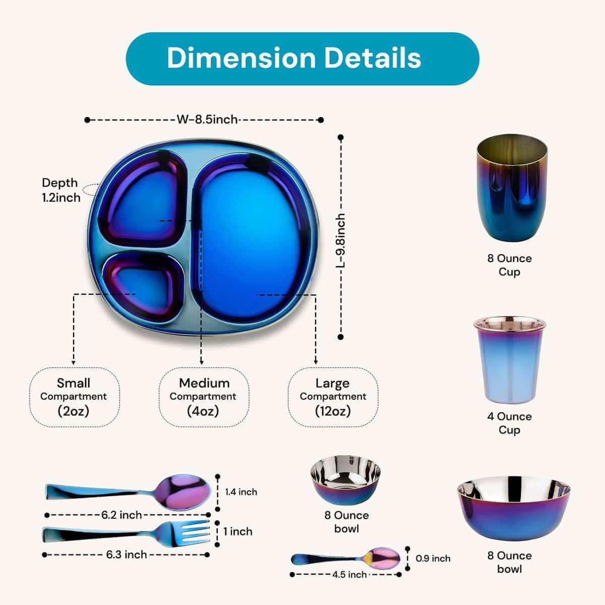 Juego de platos de 9 piezas Ahimsa - Acero inoxidable, Azul - Imagen 4