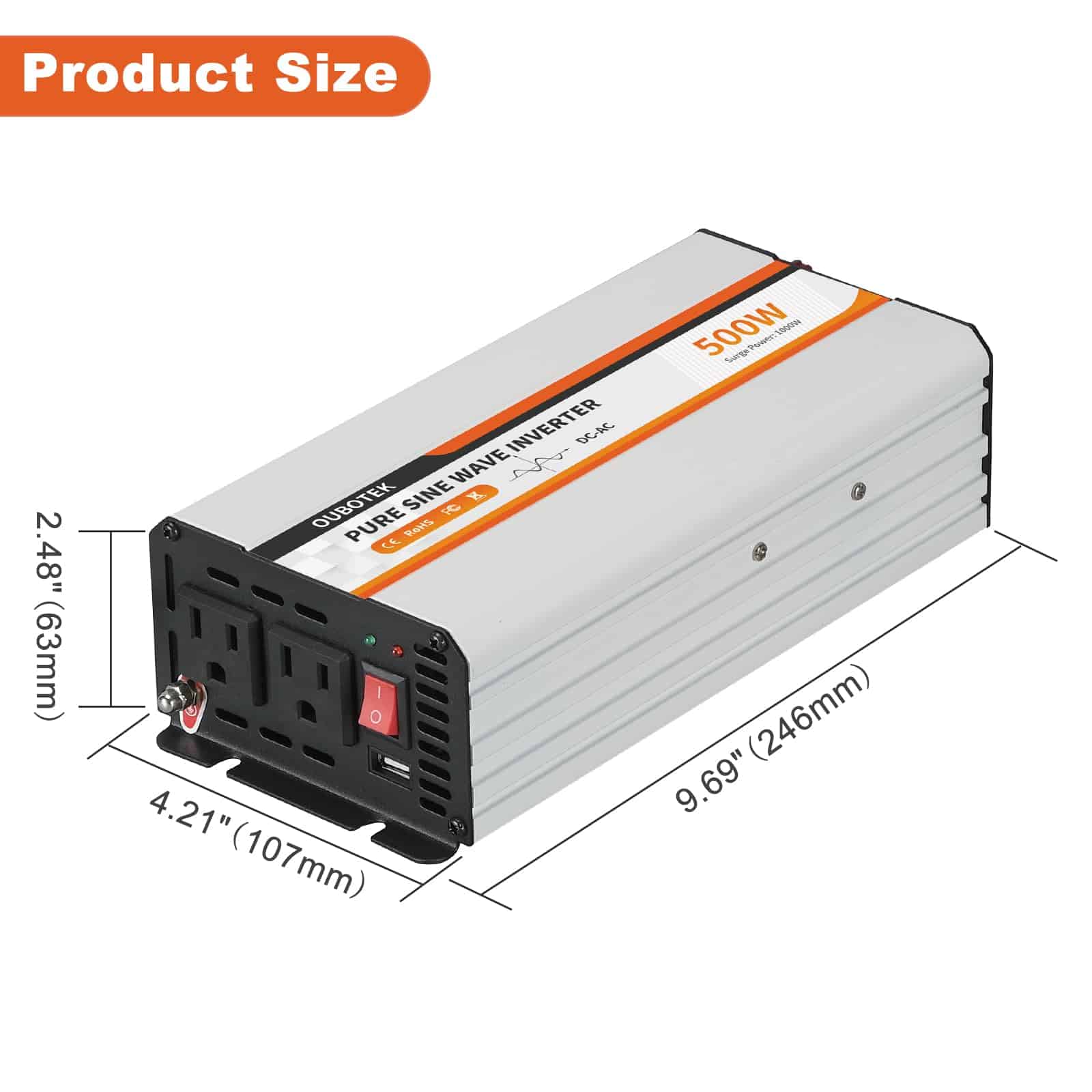 Inversor de Potencia OUBOTEK 500W, convertidor DC 12V a AC - Imagen 6