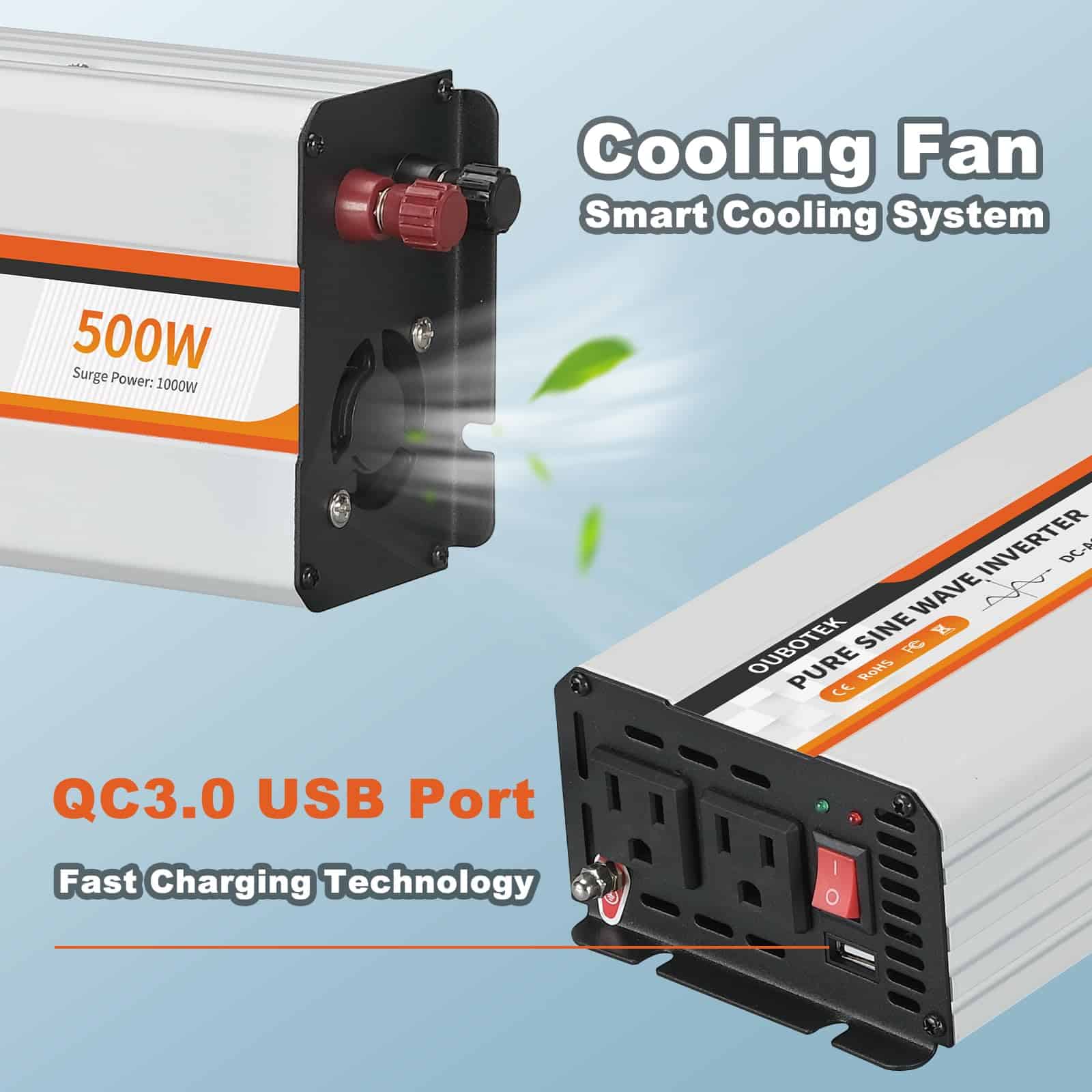 Inversor de Potencia OUBOTEK 500W, convertidor DC 12V a AC - Imagen 9