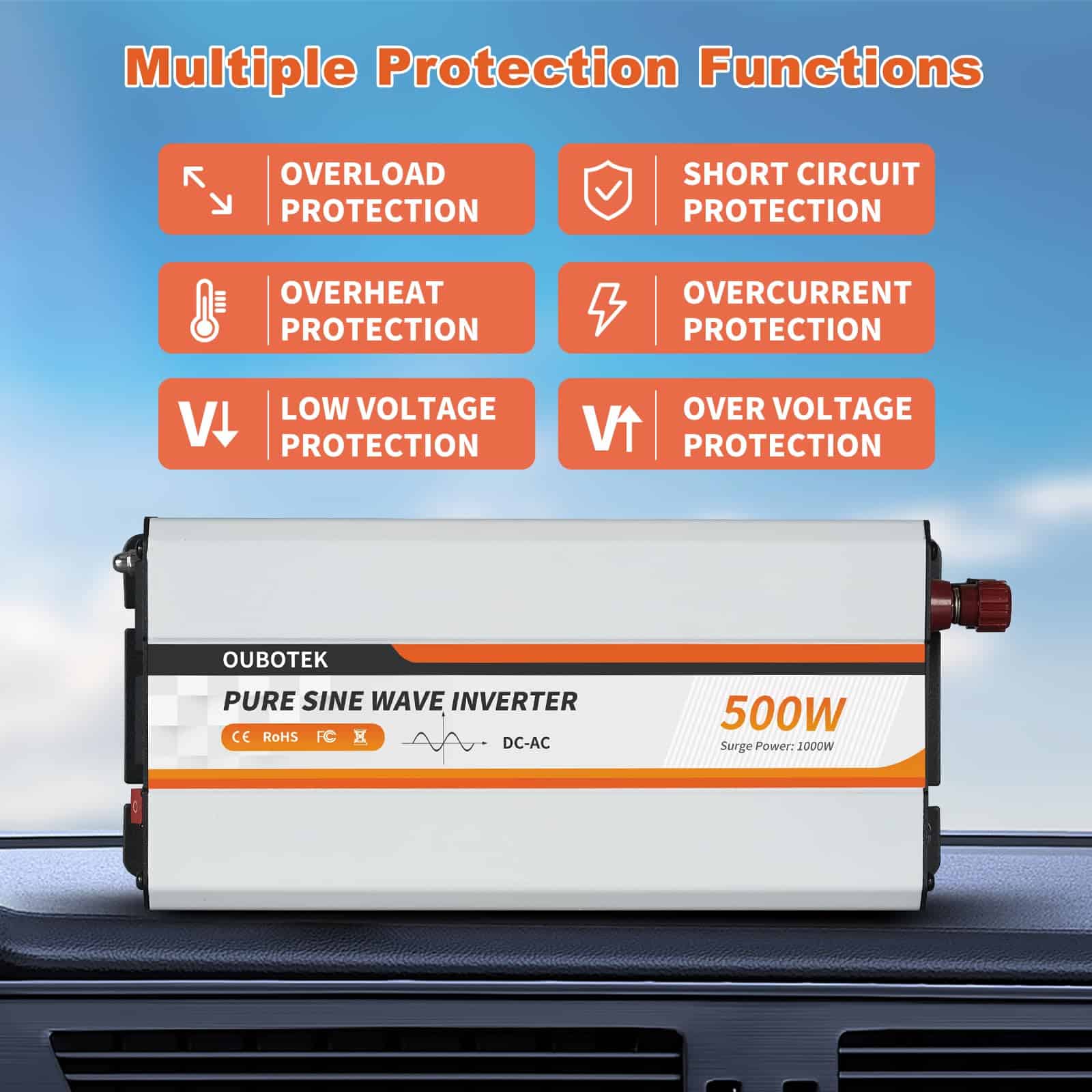 Inversor de Potencia OUBOTEK 500W, convertidor DC 12V a AC - Imagen 4