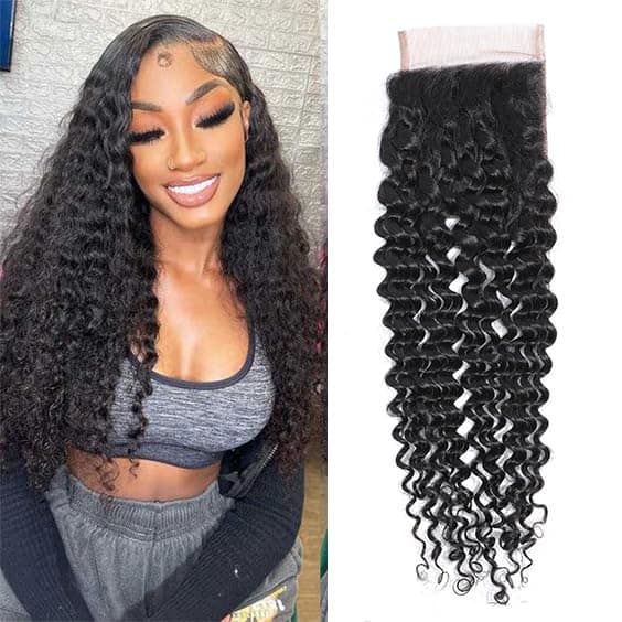 Cierre de Encaje Ondulado Profundo de Cabello Humano Virgen