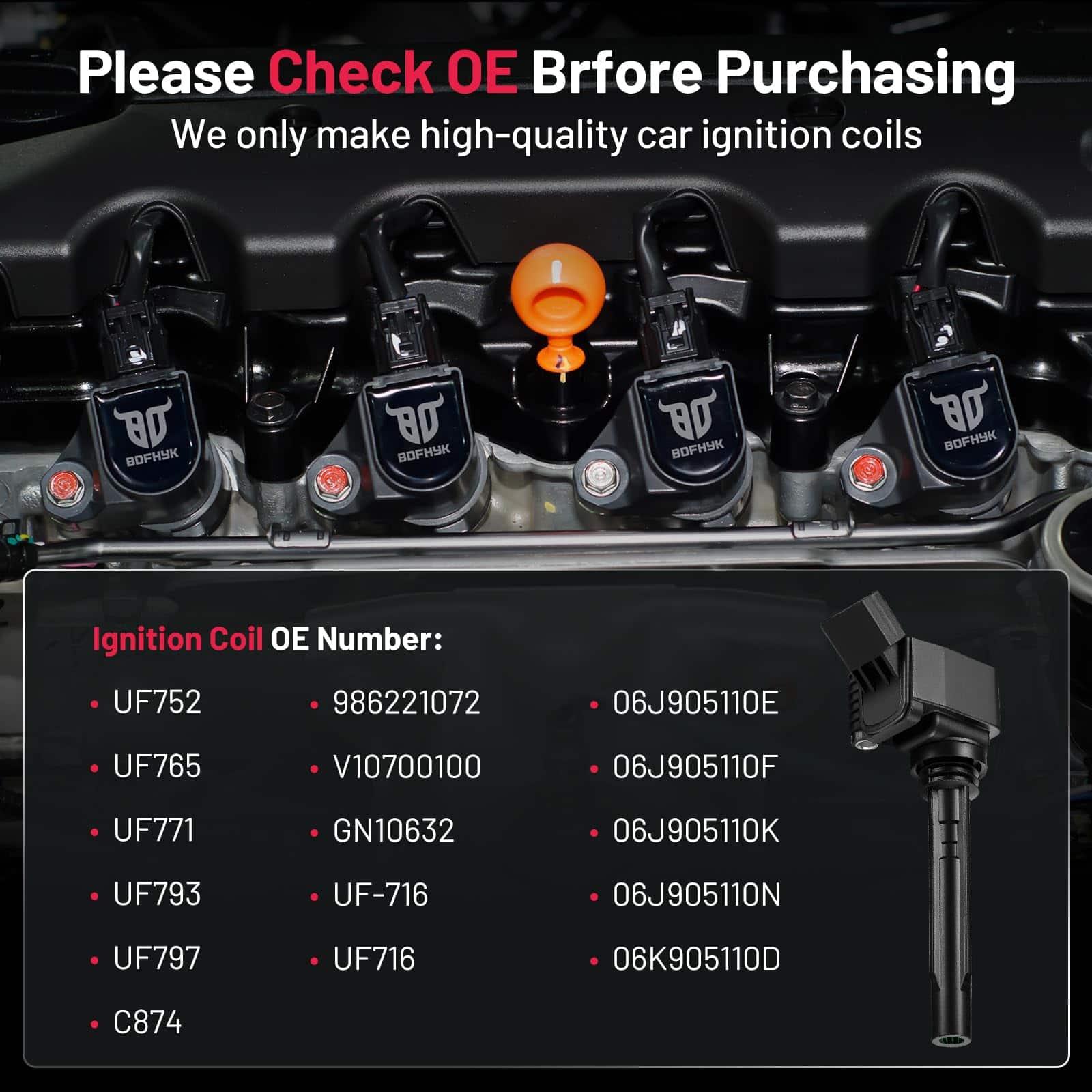 Paquete de Bobina de Encendido BDFHYK UF716 Juego de 4 - Imagen 4