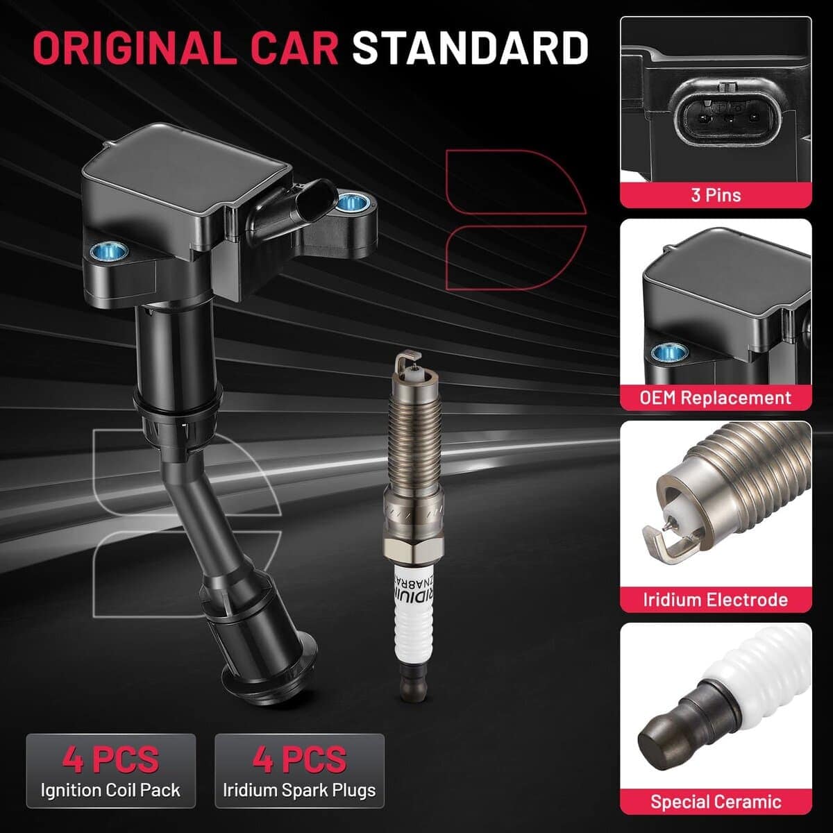 Paquete de Bobina de Encendido UF-735 y Bujías de Iridio - Imagen 4