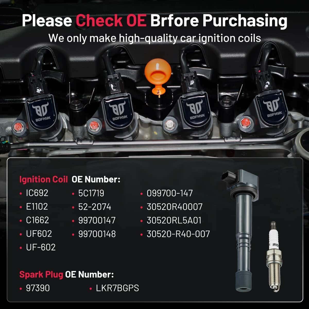 Conjunto de Bobina de Encendido UF602 y Bujías de Iridio - Imagen 6