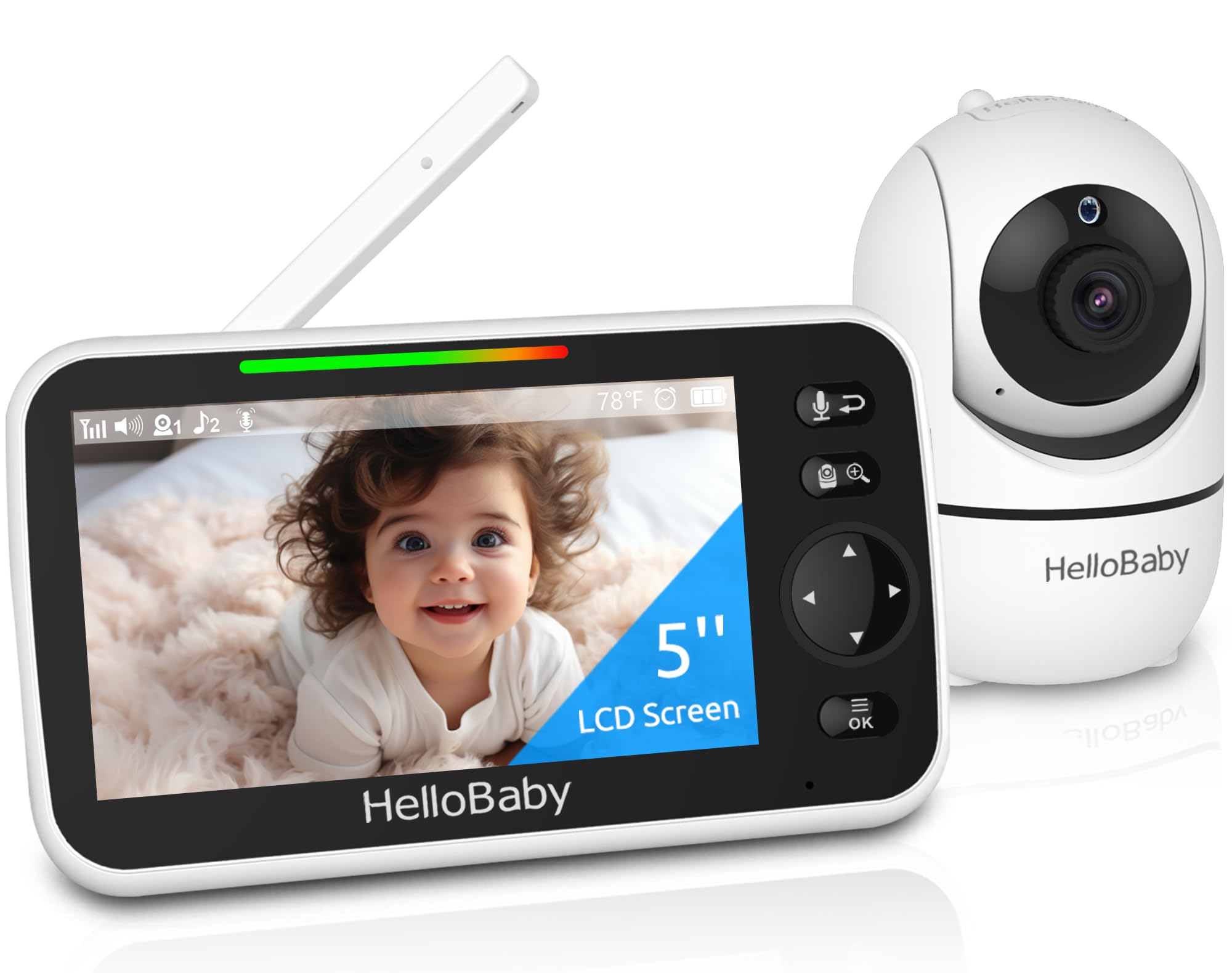 Monitor de Bebé HelloBaby, Pantalla de 5'' con Batería de