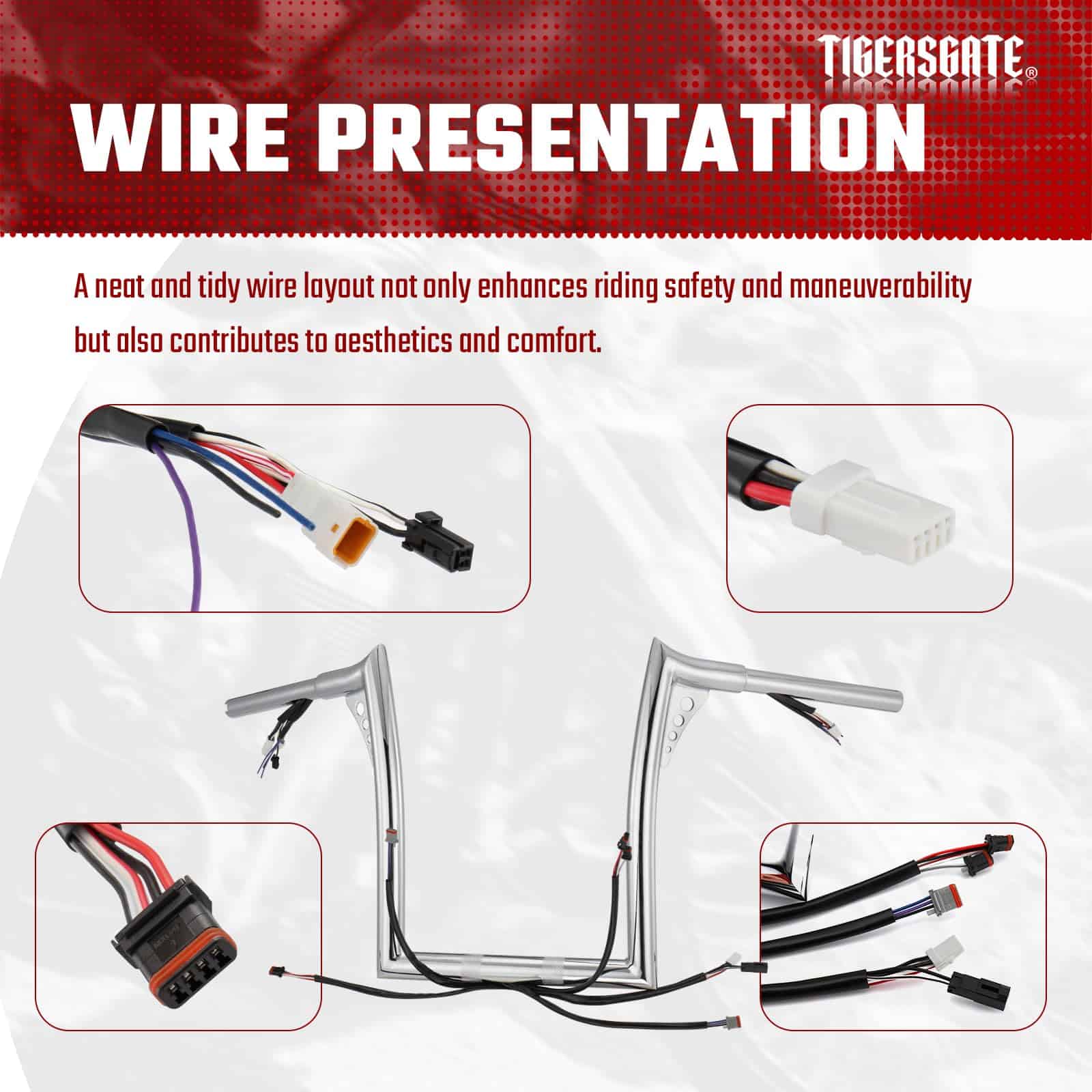 Manillar TIGERSGATE PRE-WIRED 12" Rise Diablo Ape Hangers 1 - Imagen 6