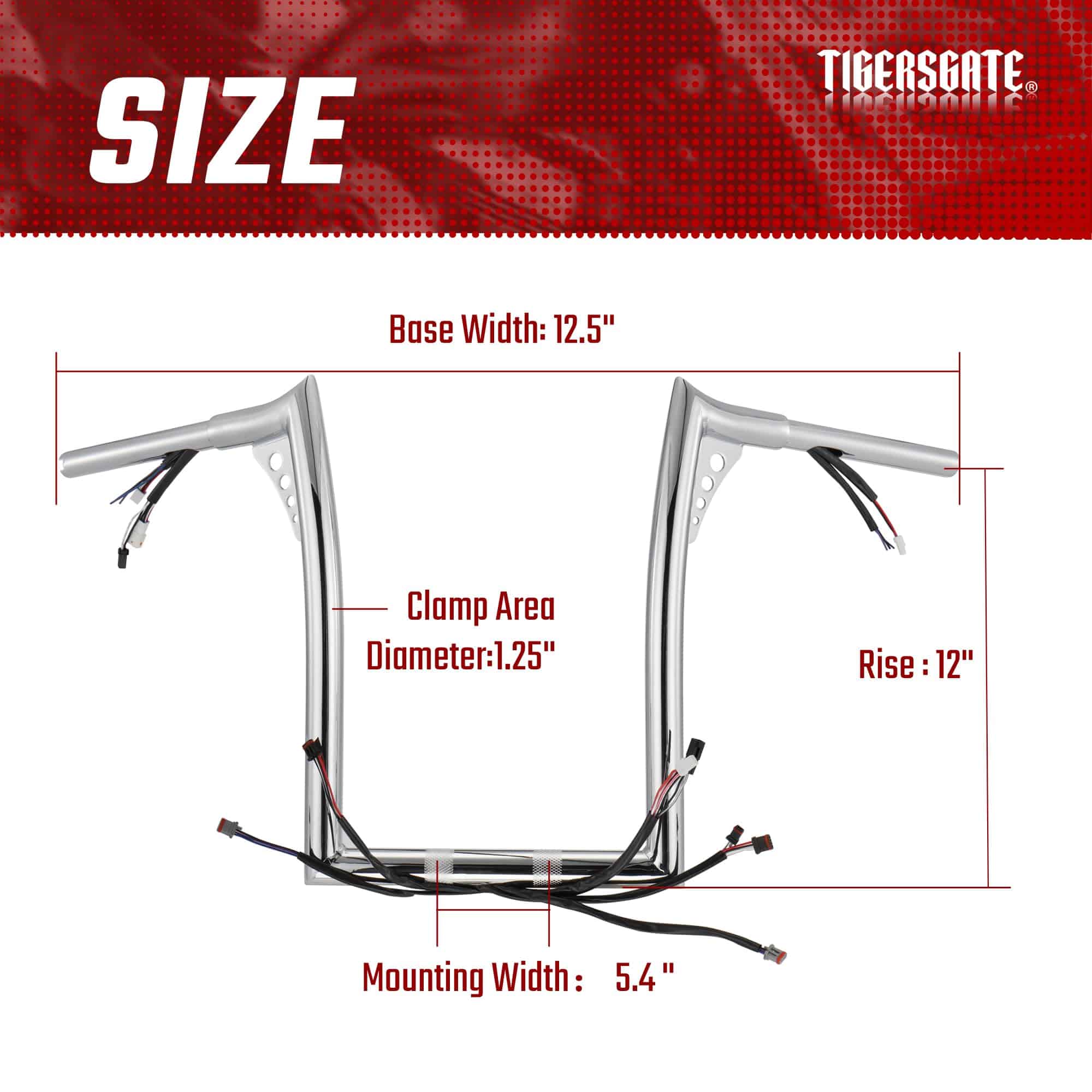 Manillar TIGERSGATE PRE-WIRED 12" Rise Diablo Ape Hangers 1 - Imagen 10