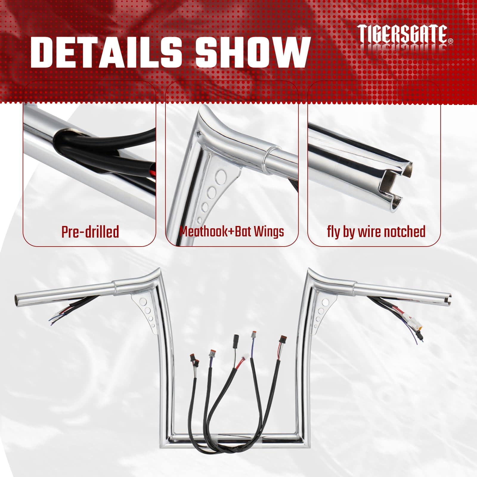 Manillar TIGERSGATE PRE-WIRED 12" Rise Diablo Ape Hangers 1 - Imagen 7