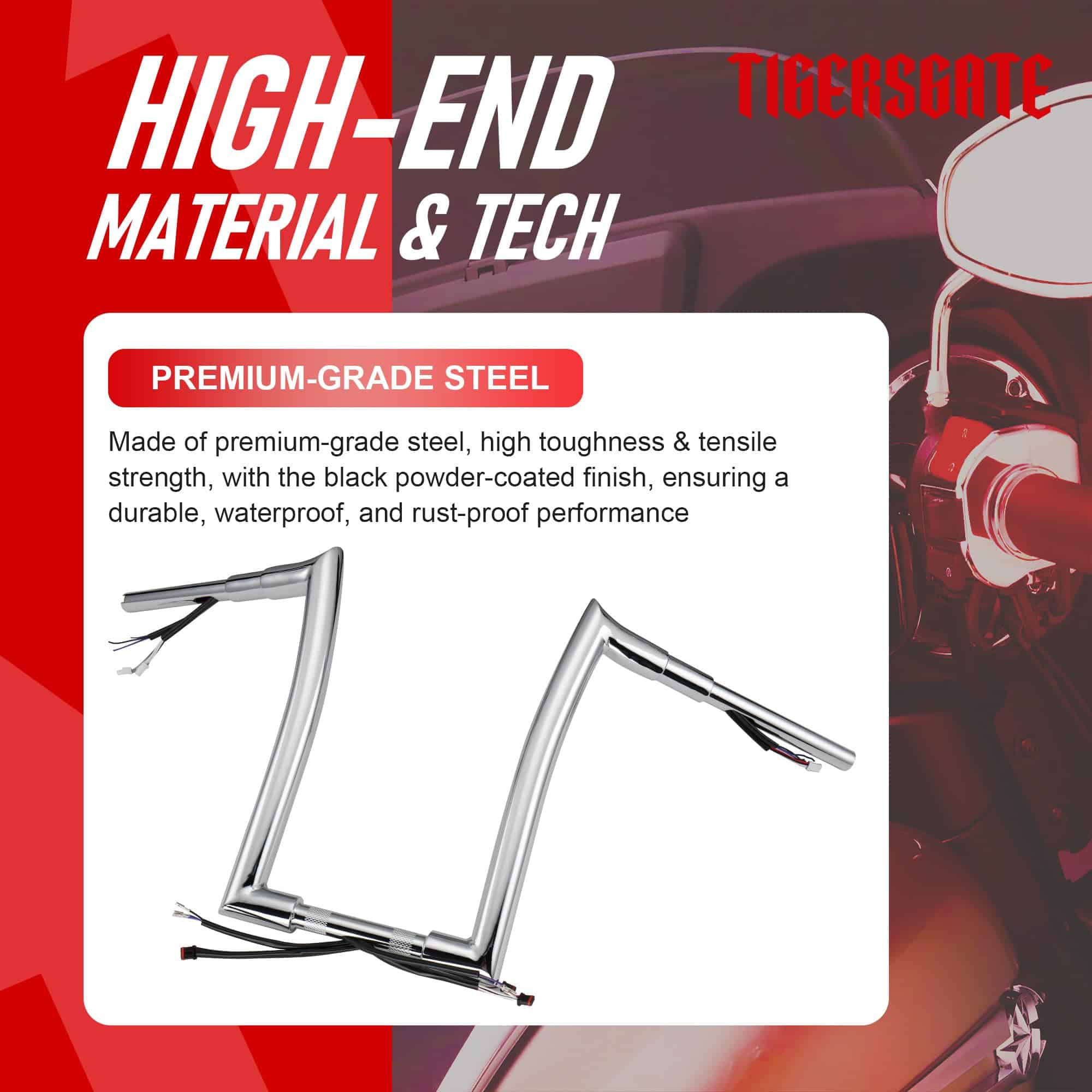 TIGERSGATE PRE-WIRED Meathook Monkey Bar Diablo Ape Hangers - Imagen 7