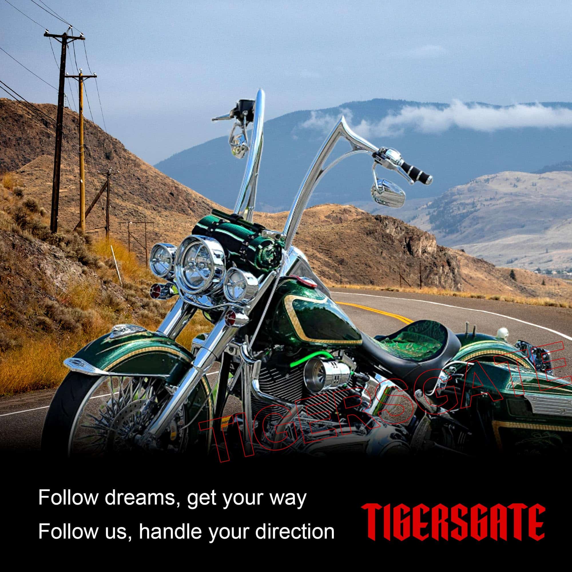 TIGERSGATE PRE-WIRED Meathook Monkey Bar Diablo Ape Hangers - Imagen 5