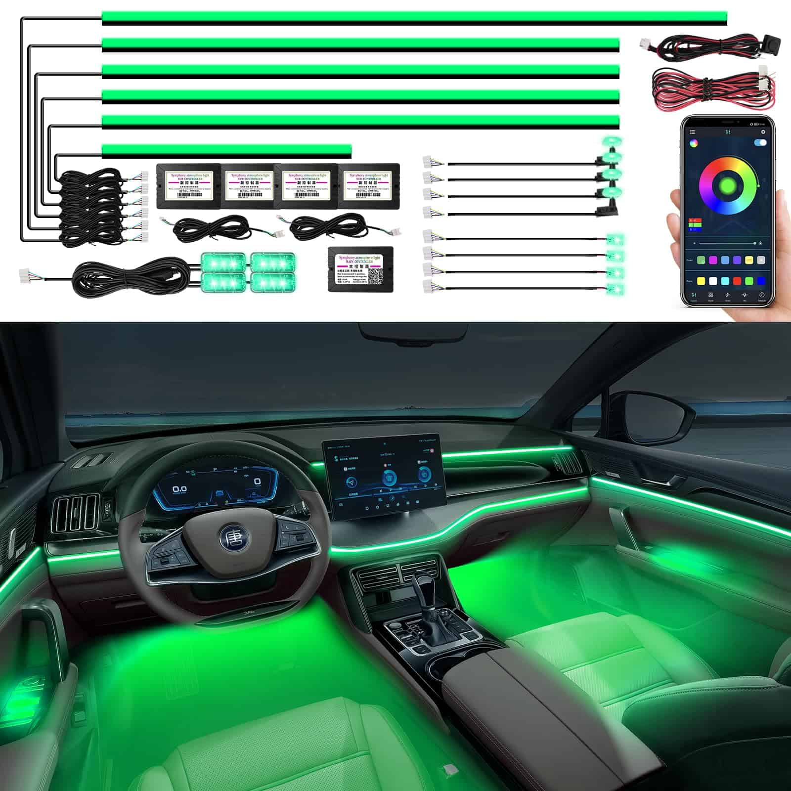 Tira de luz LED interior acrílica para automóvil, luz de