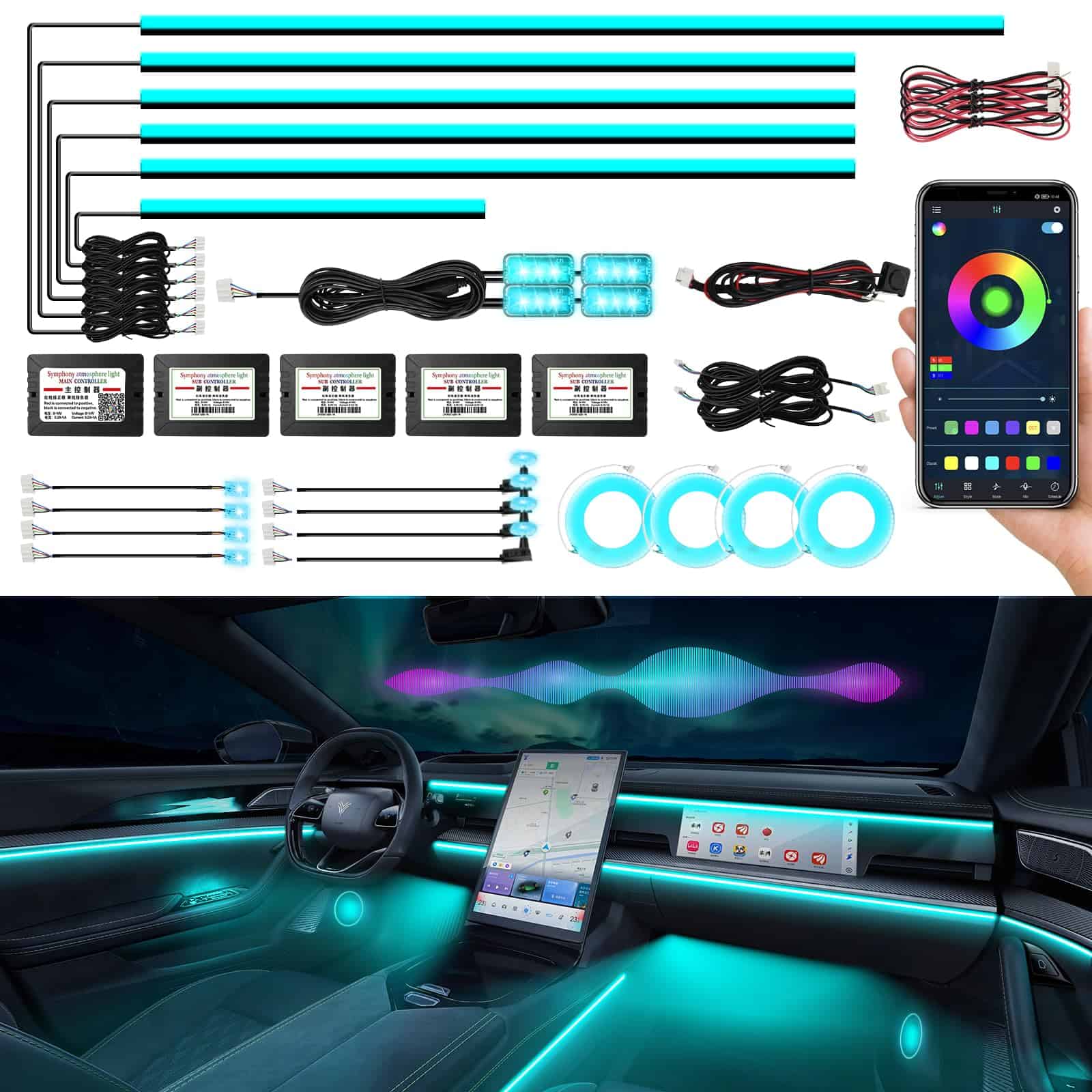 Luces Interiores de Coche de Acrílico, Luces de Tira LED