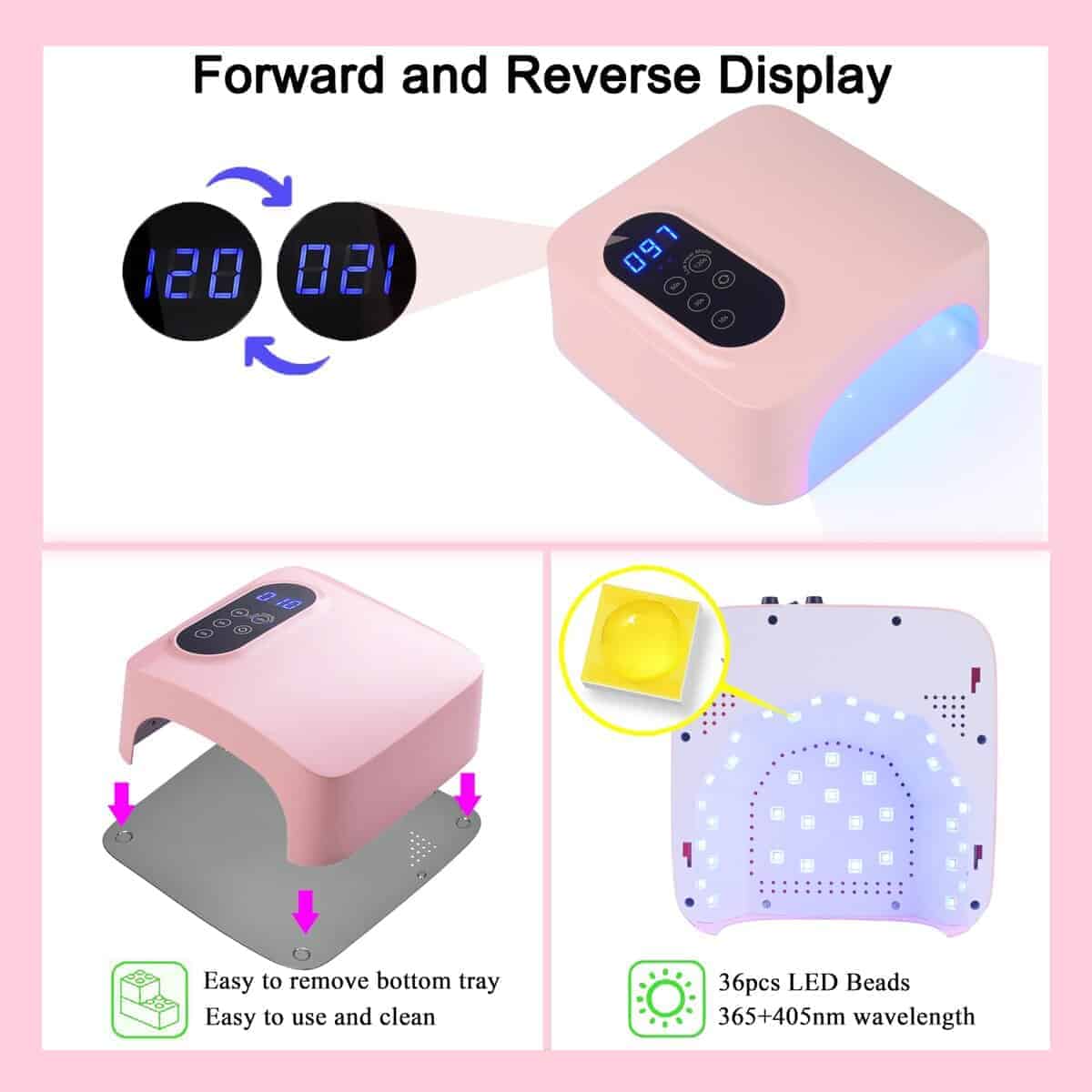 Lámpara de Uñas Led Inalámbrica de 72W, -Rosa - Imagen 4