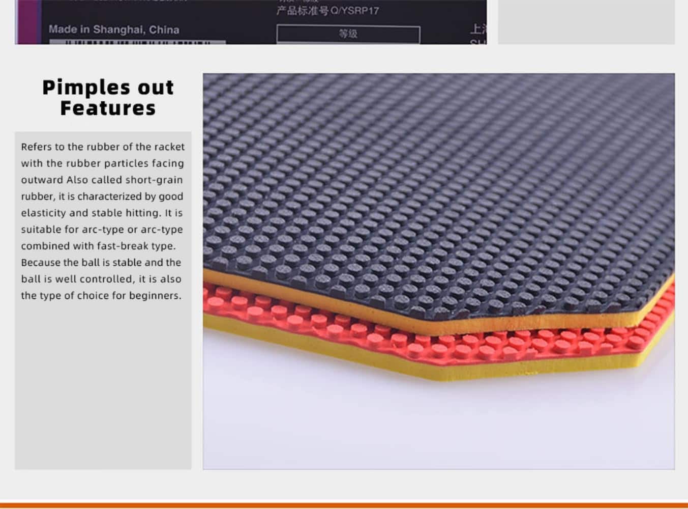 DHS 652 Goma de Tenis de Mesa Corta Pips-Out, Goma de - Imagen 6