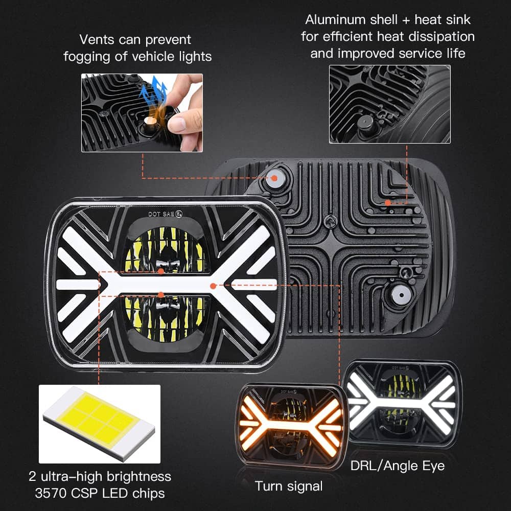 Faros LED 7x6 5x7, 120W Faro Rectangular con DRL Señal de - Imagen 5