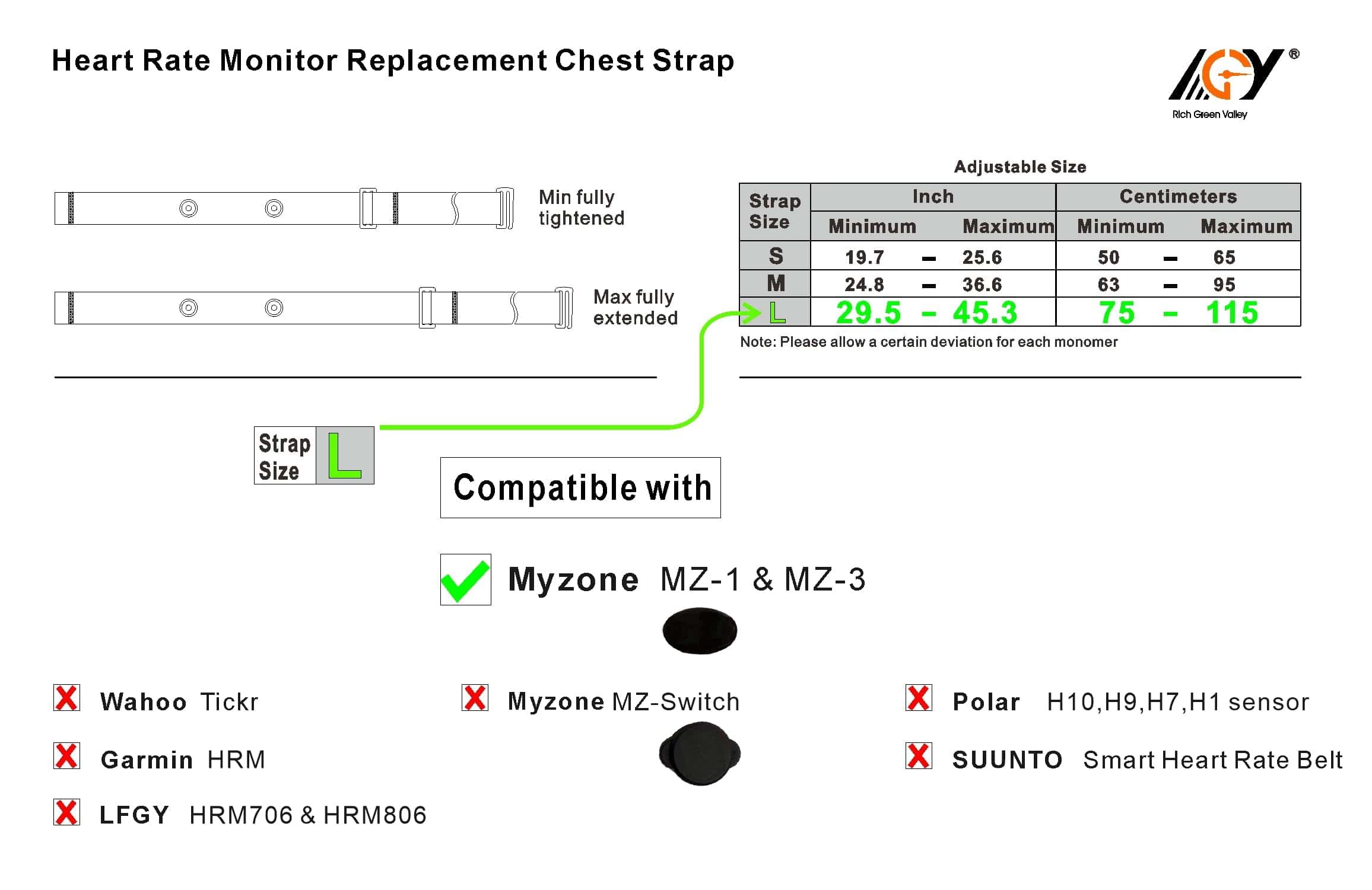 Banda para monitor de ritmo cardíaco Rich Green Valley, - Imagen 3