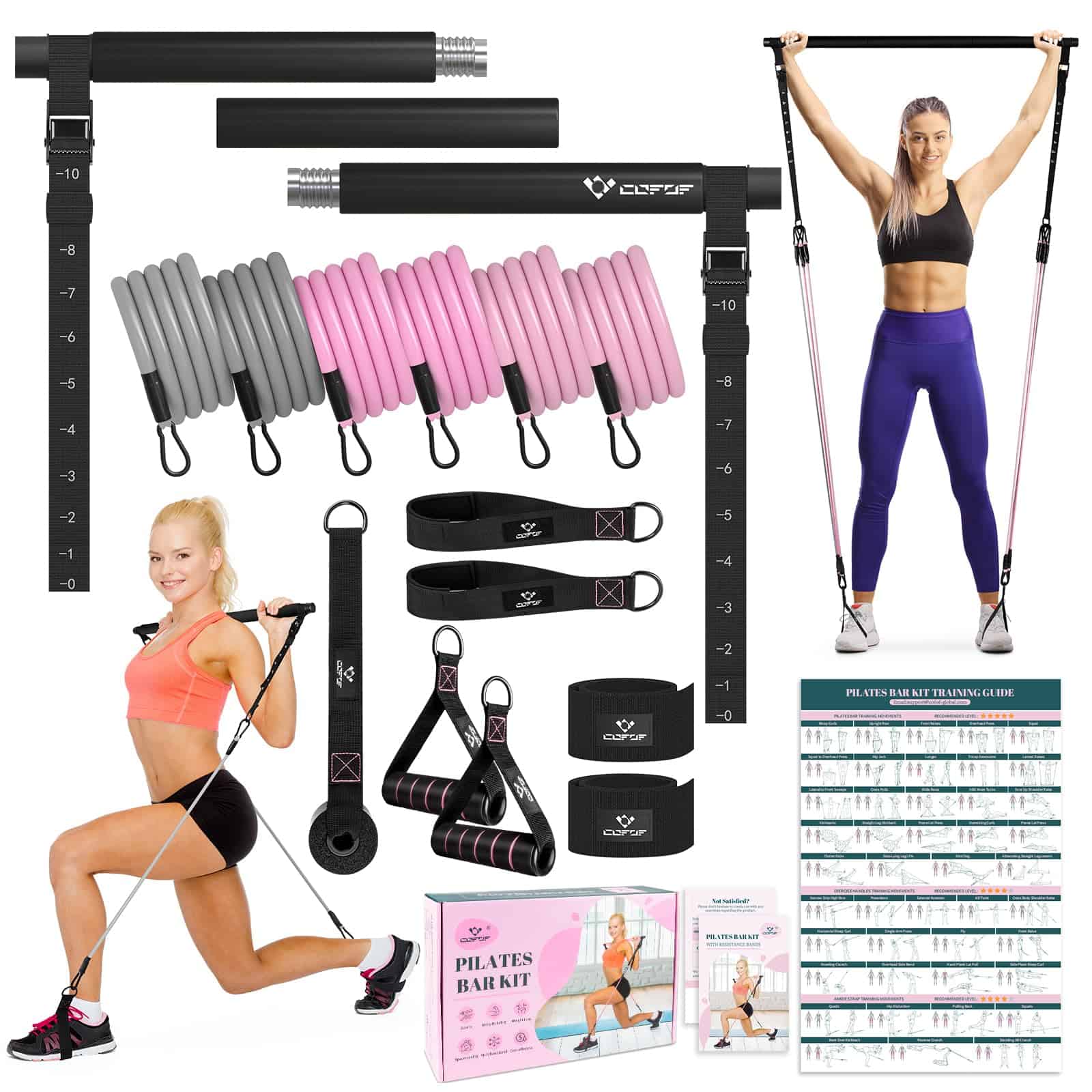 Kit de Barra de Pilates con Bandas de -Negro Jet (20/25/30lb