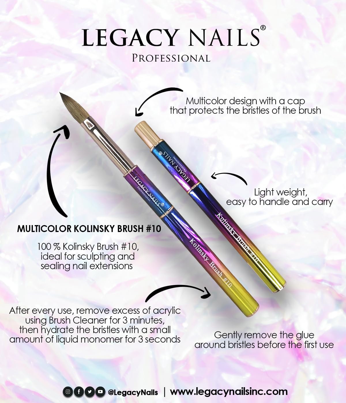 Legacy Nails Cepillo de Uñas Profesional de Kolinsky - Imagen 4