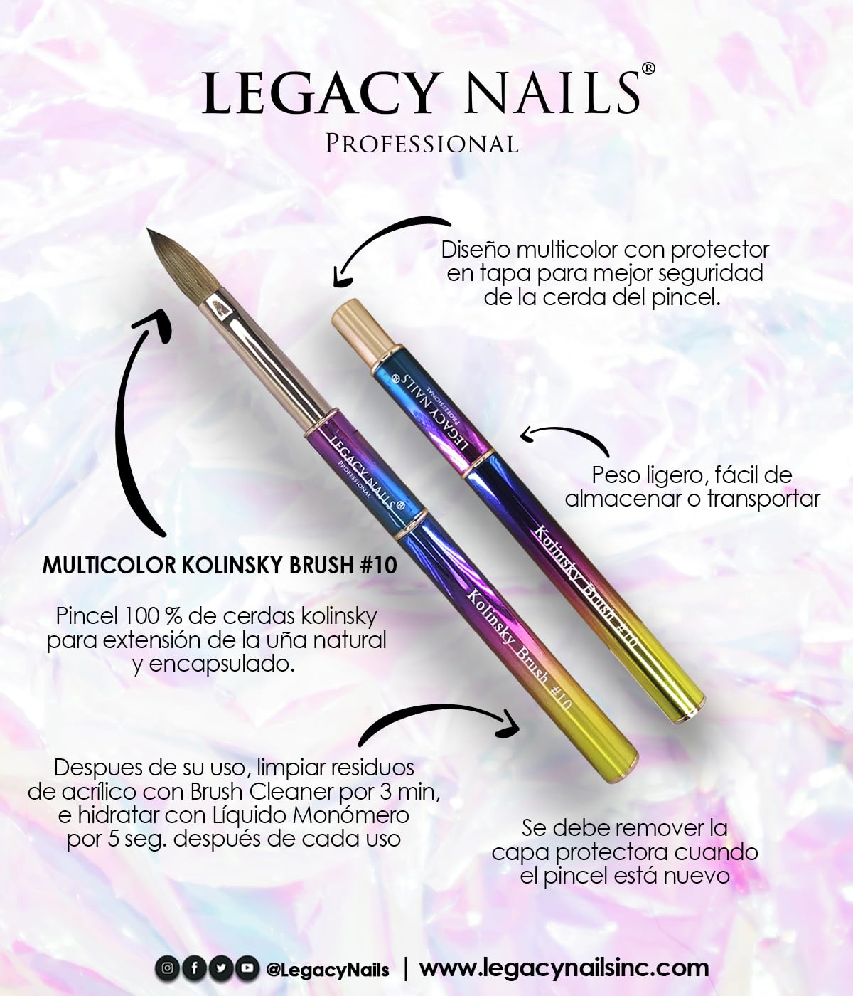 Legacy Nails Cepillo de Uñas Profesional de Kolinsky - Imagen 5