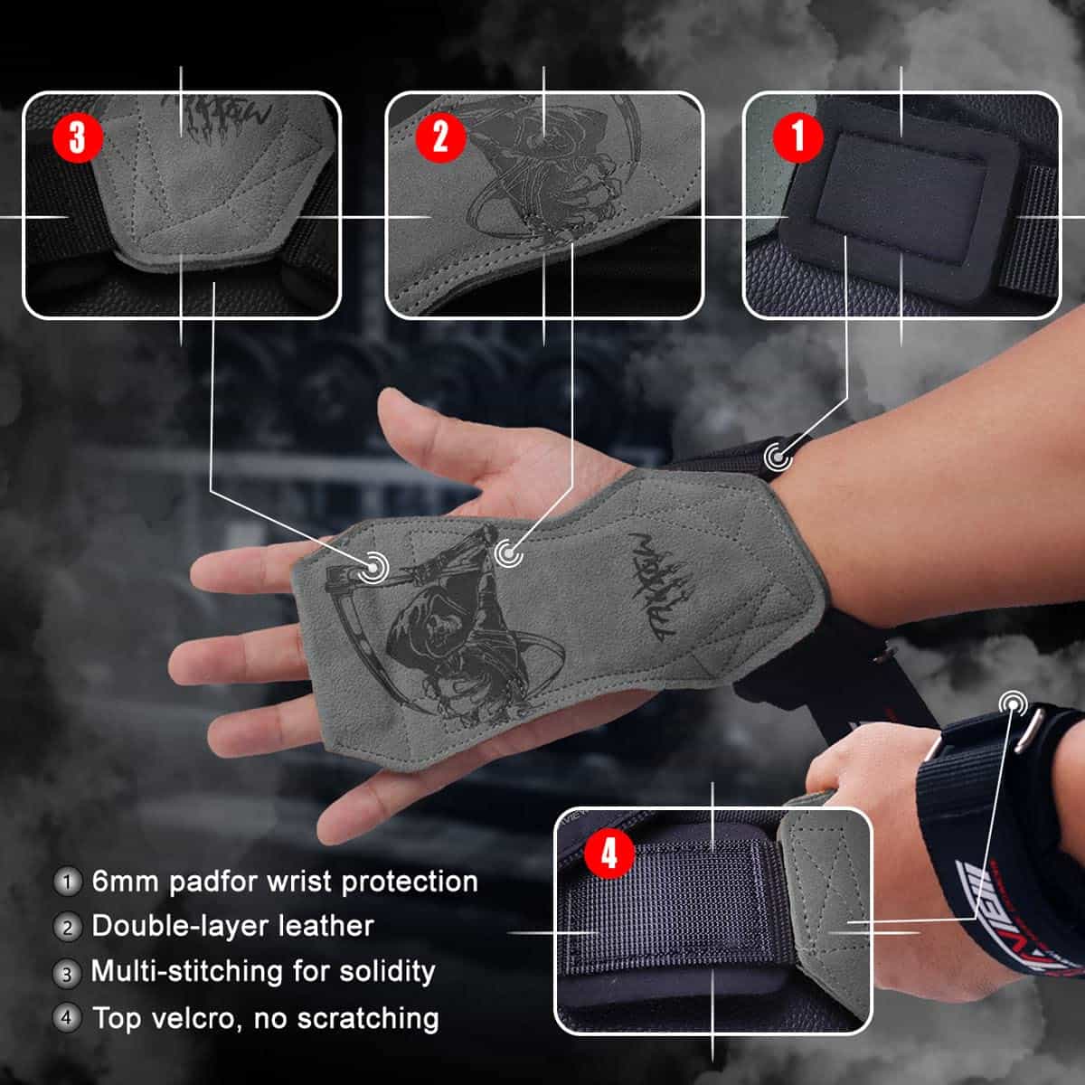 Correas de muñeca para levantamiento de pesas -gris - Imagen 3