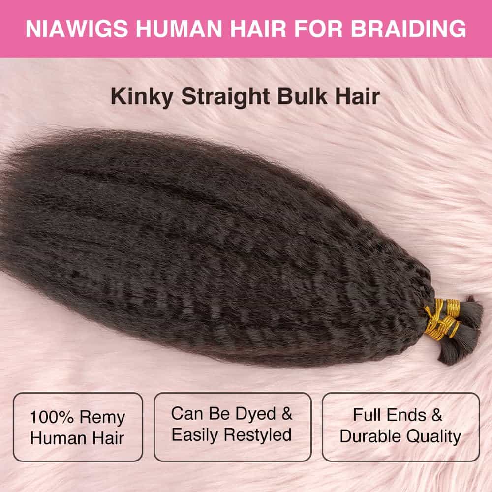 Niawigs Cabello Humano Bulk Brasileño para Trenzar 100 - Imagen 4