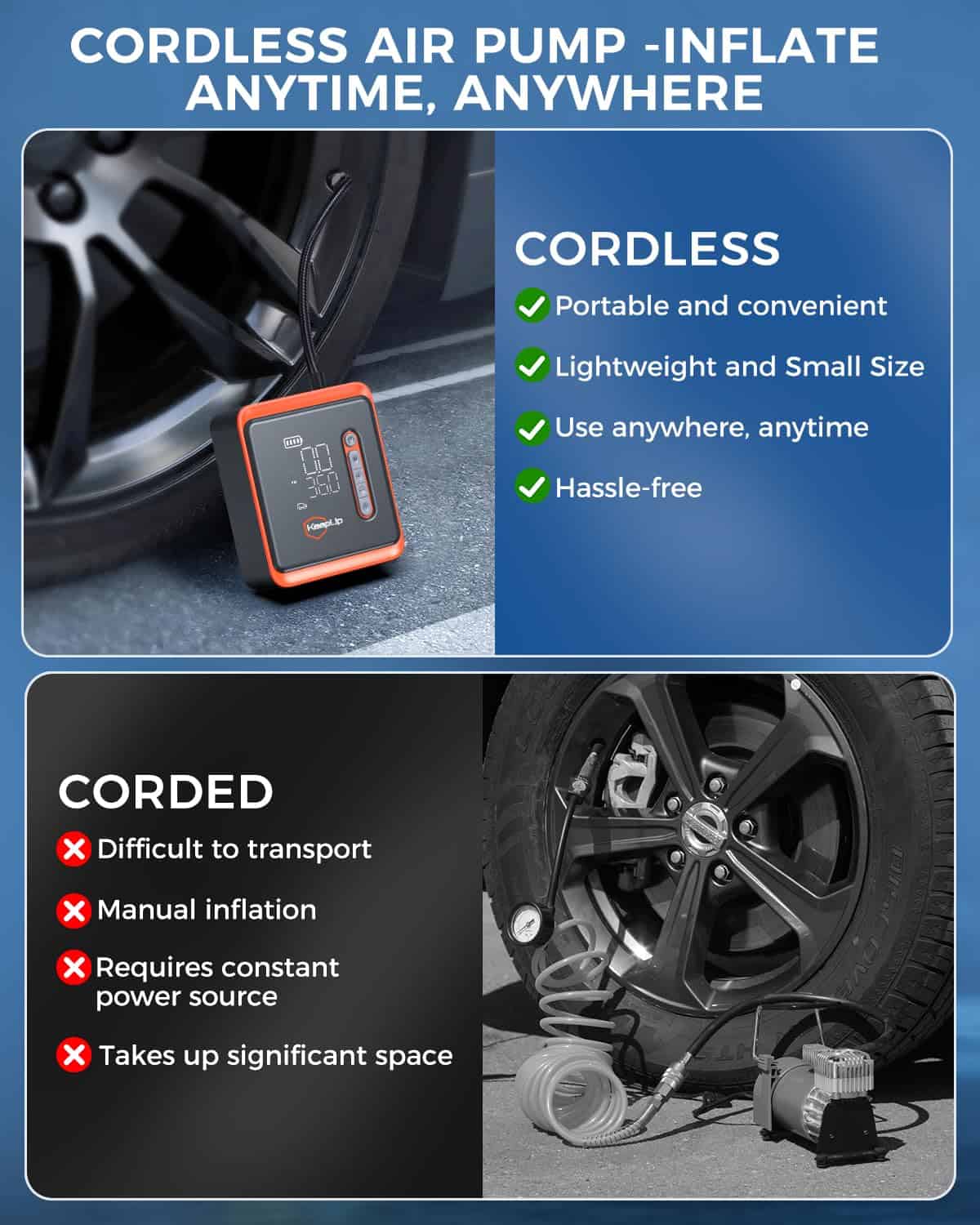 Inflador de neumáticos Compresor de aire portátil - KEEPUP - Imagen 8