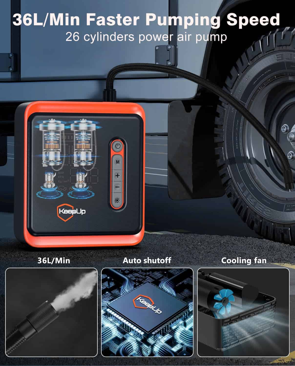 Inflador de neumáticos Compresor de aire portátil - KEEPUP - Imagen 5