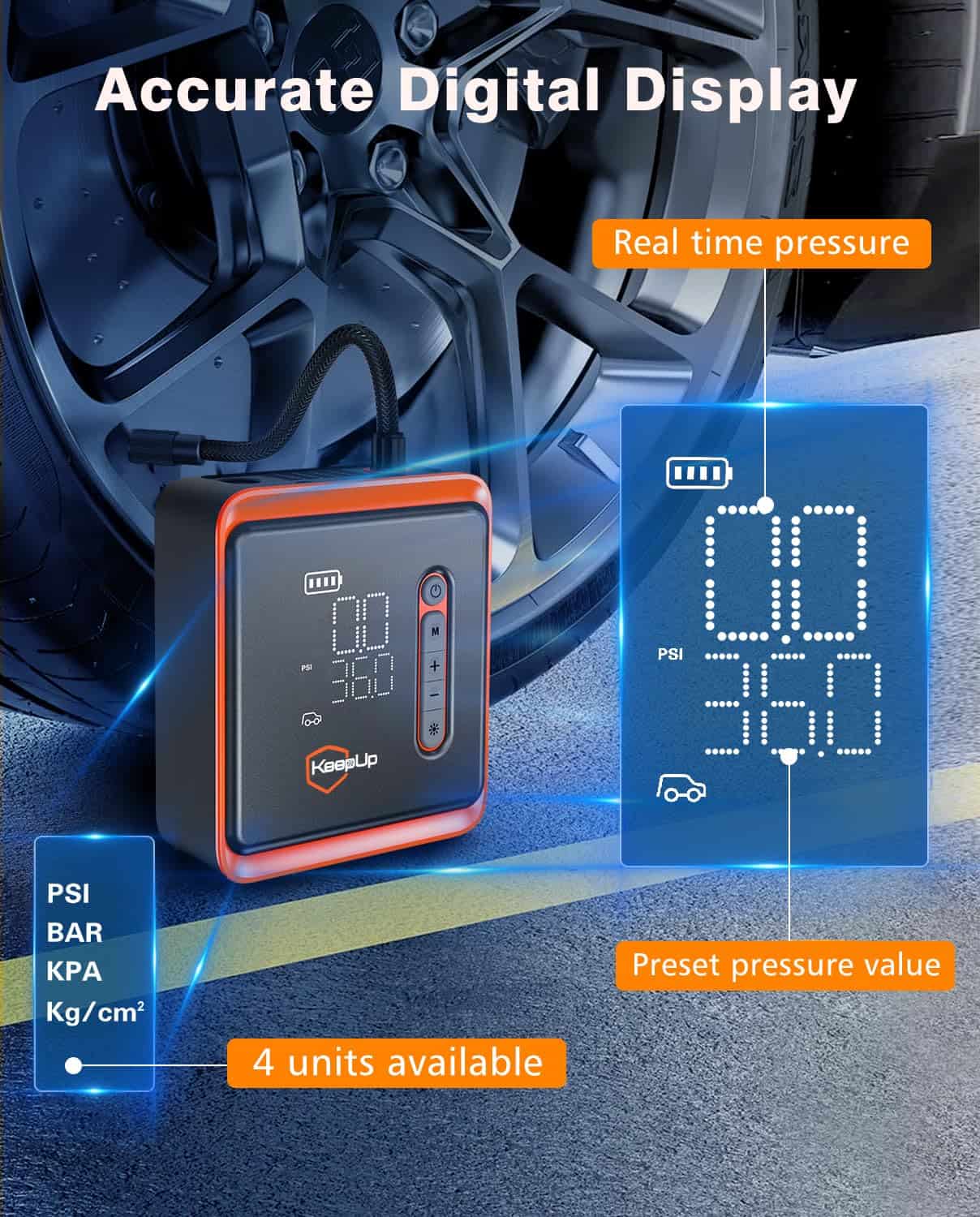 Inflador de neumáticos Compresor de aire portátil - KEEPUP - Imagen 6