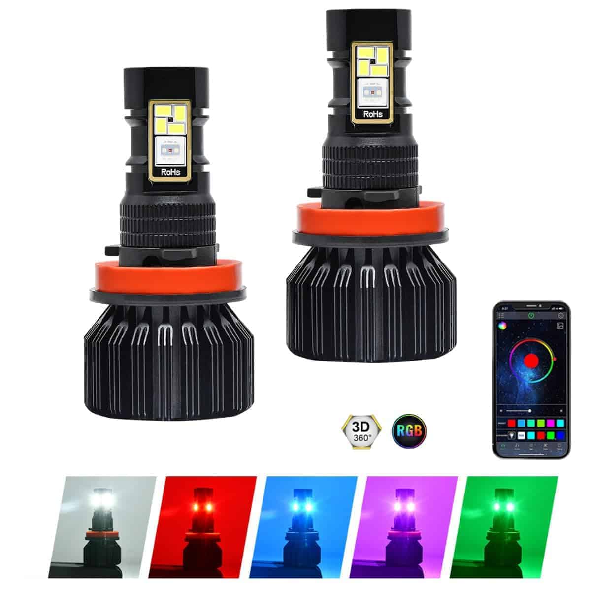 Bombilla de luz de niebla RGB AUOKAY, H11/H8/H9 Control de