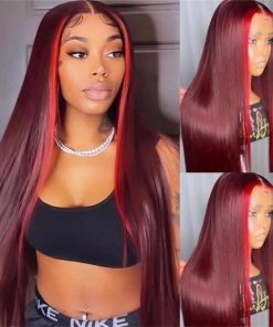 Pelucas con rayas de zorrillo burgundy 99J con rojo de