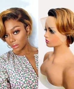 Pelucas de Corte Pixie de Cabello Humano 13x4 de Encaje