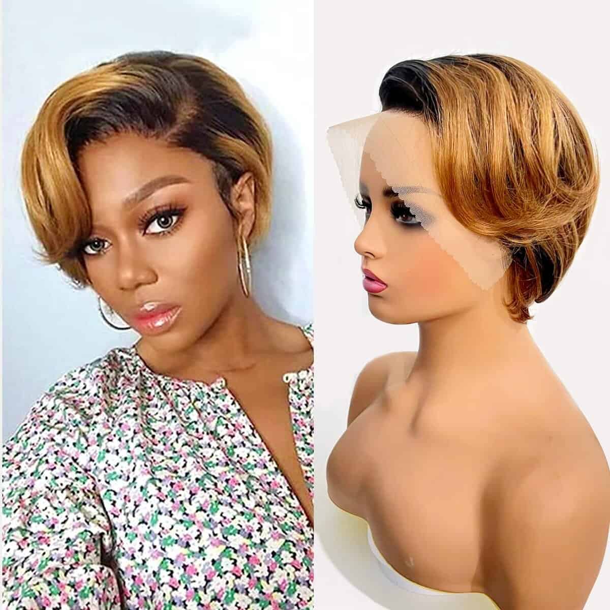 Pelucas de Corte Pixie de Cabello Humano 13x4 de Encaje