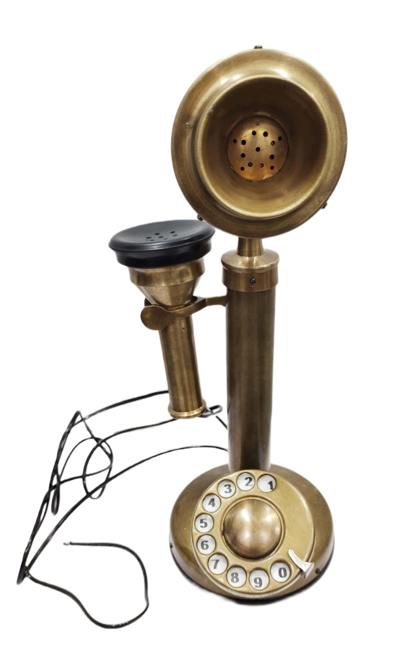 Teléfono Antiguo de Vela con Dial Rotativo Acabado en Latón - Imagen 4